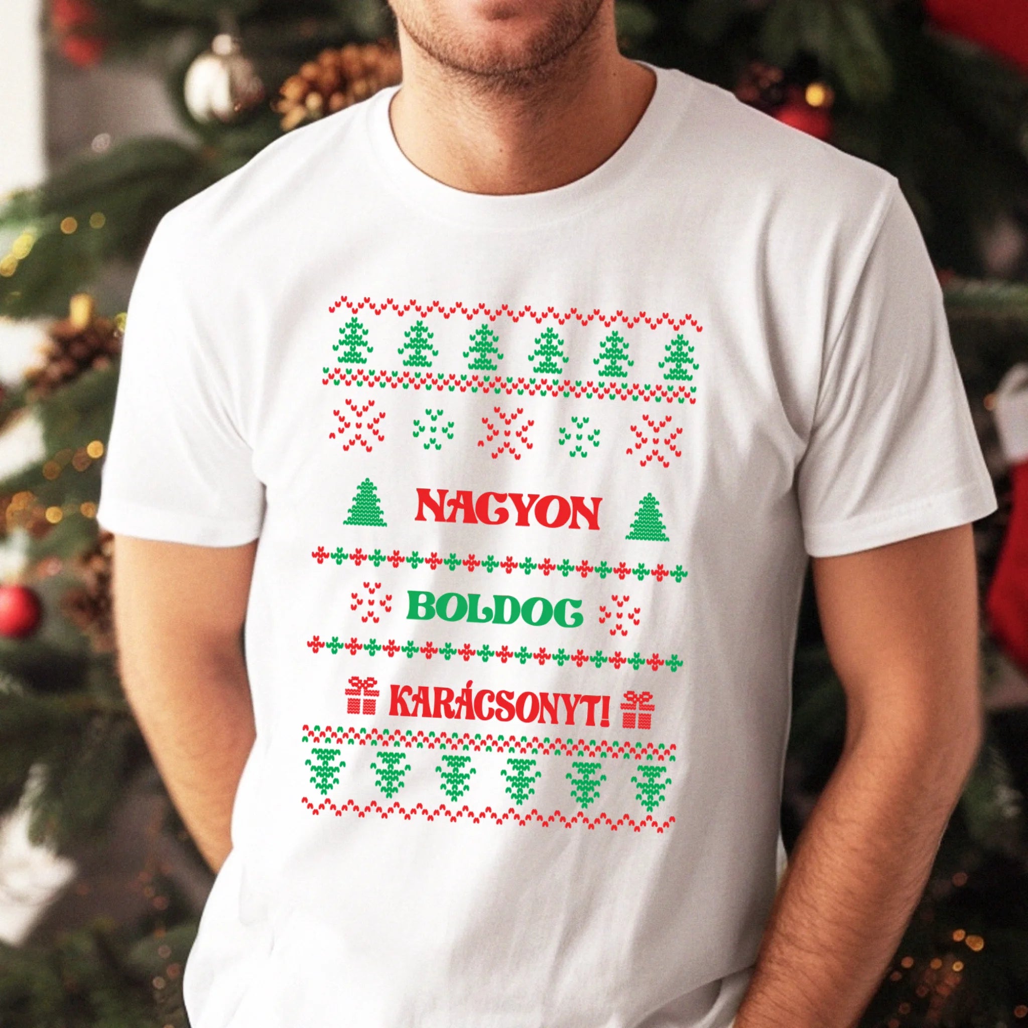 Kötött mintás karácsonyi férfi póló