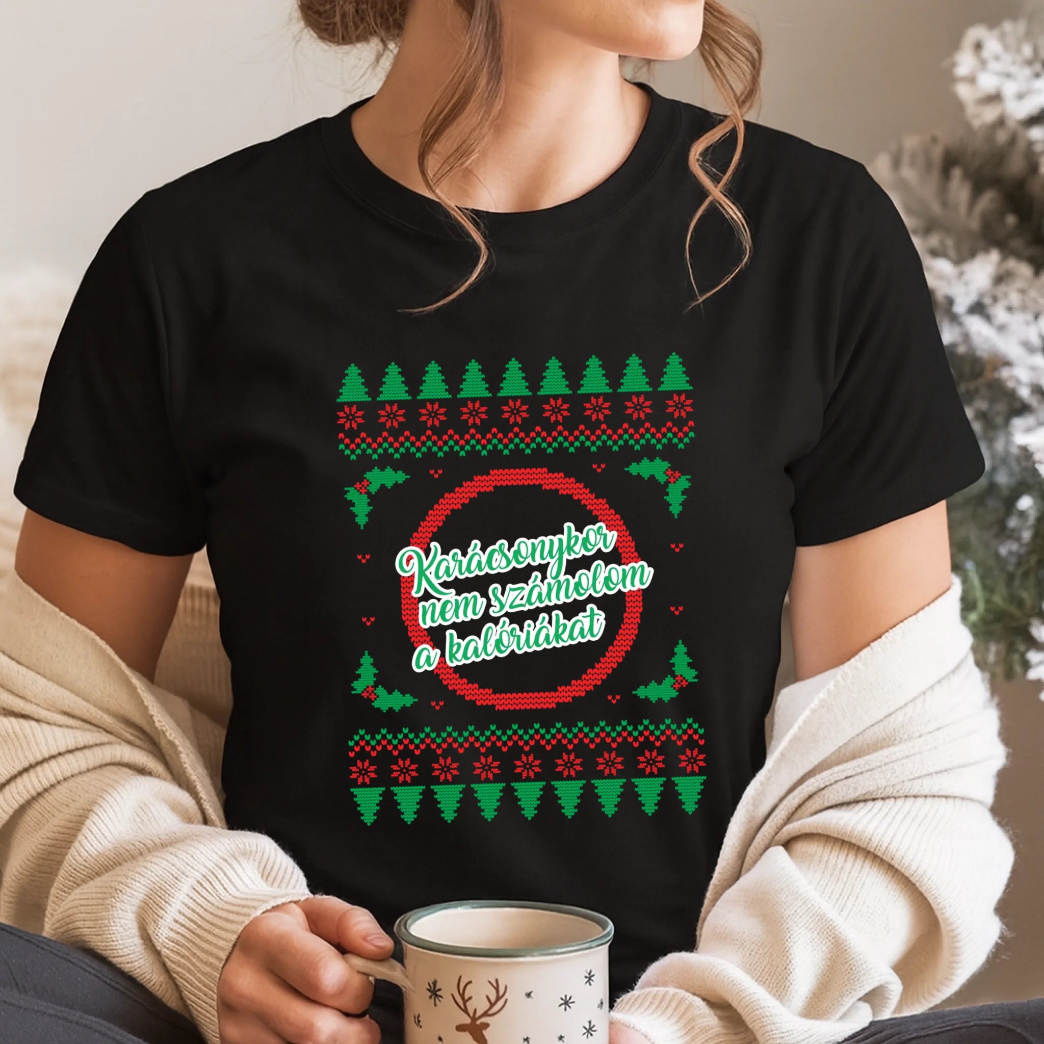 Kötött mintás nem számolom a kalóriákat - karácsonyi női póló