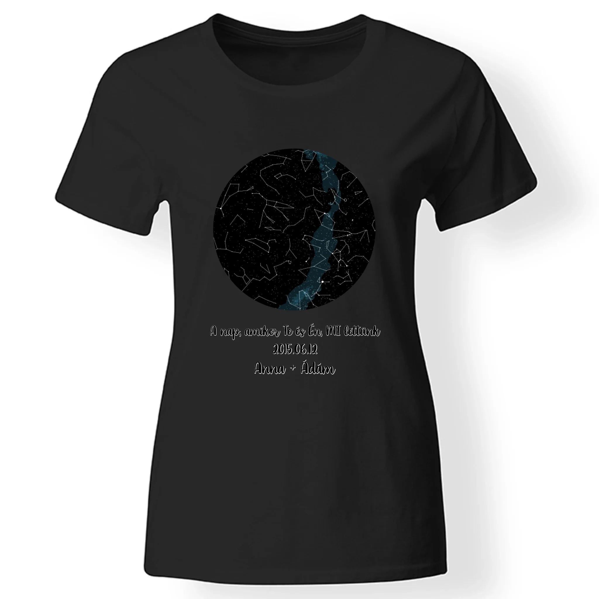 Csillagtérképes egyedi női póló fekete