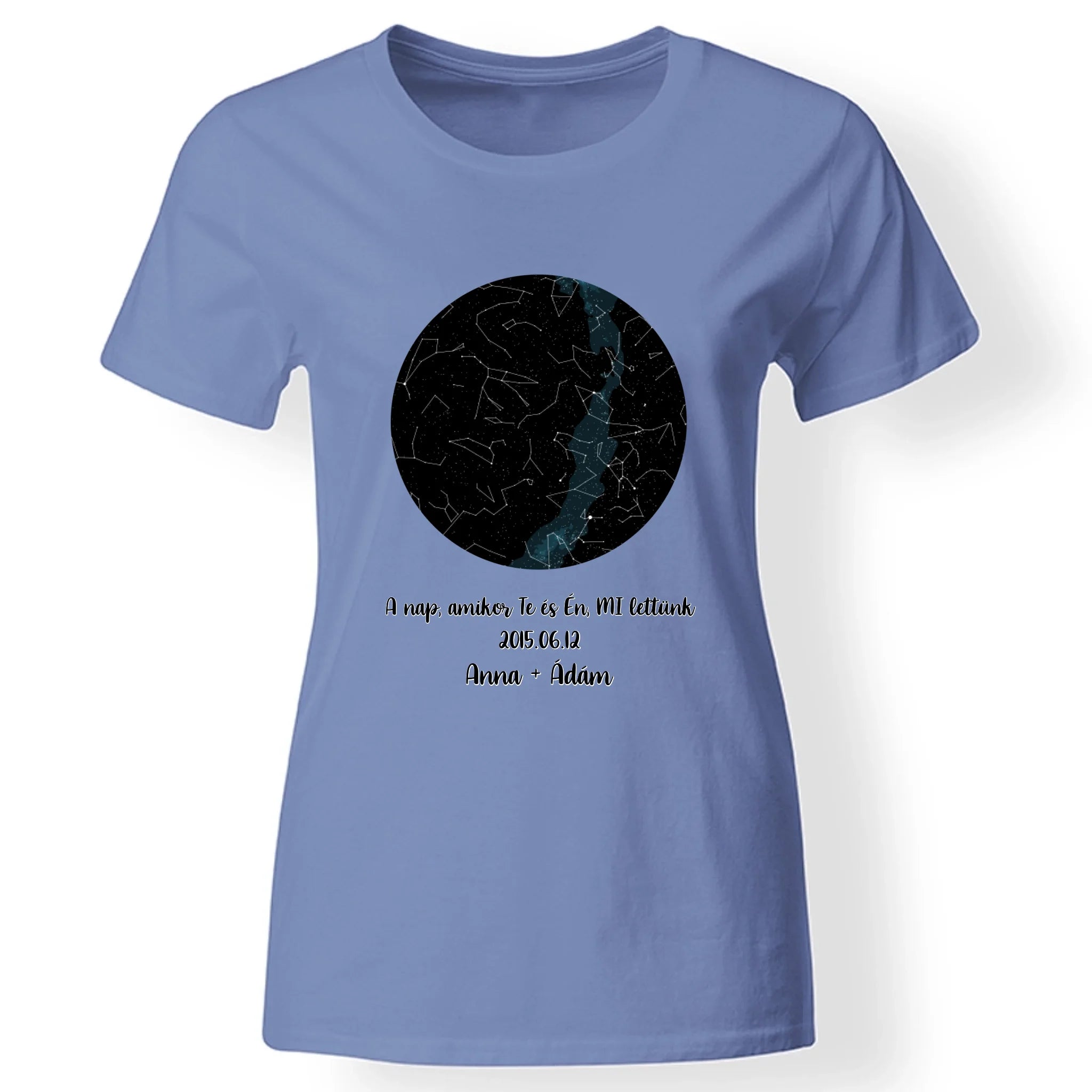 Csillagtérképes egyedi női póló kék