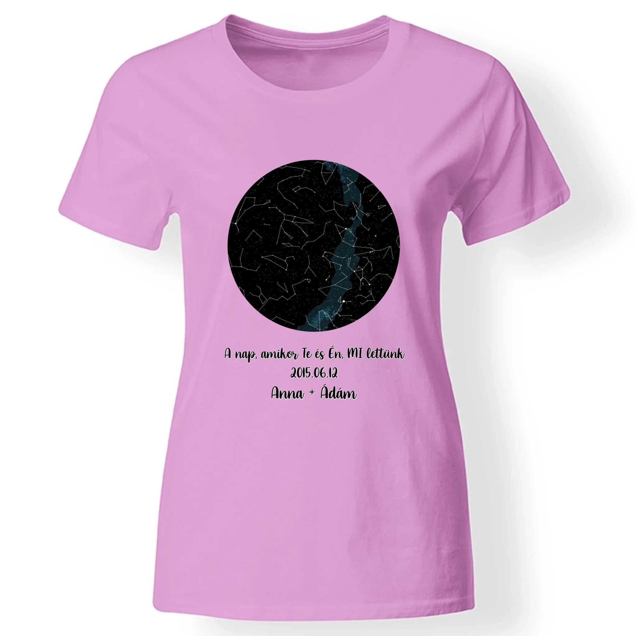 Csillagtérképes egyedi női póló rózsaszín
