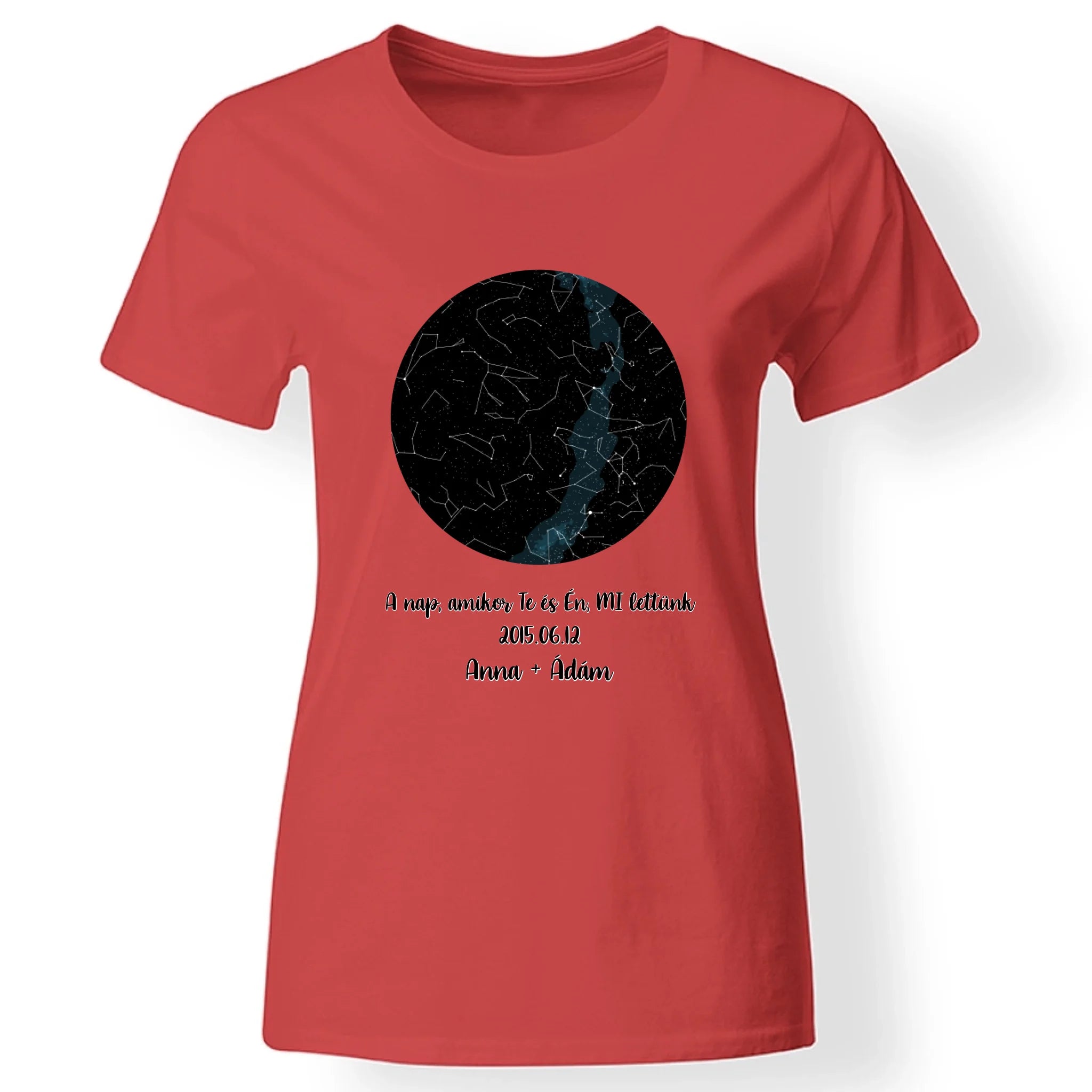 Csillagtérképes egyedi női póló piros