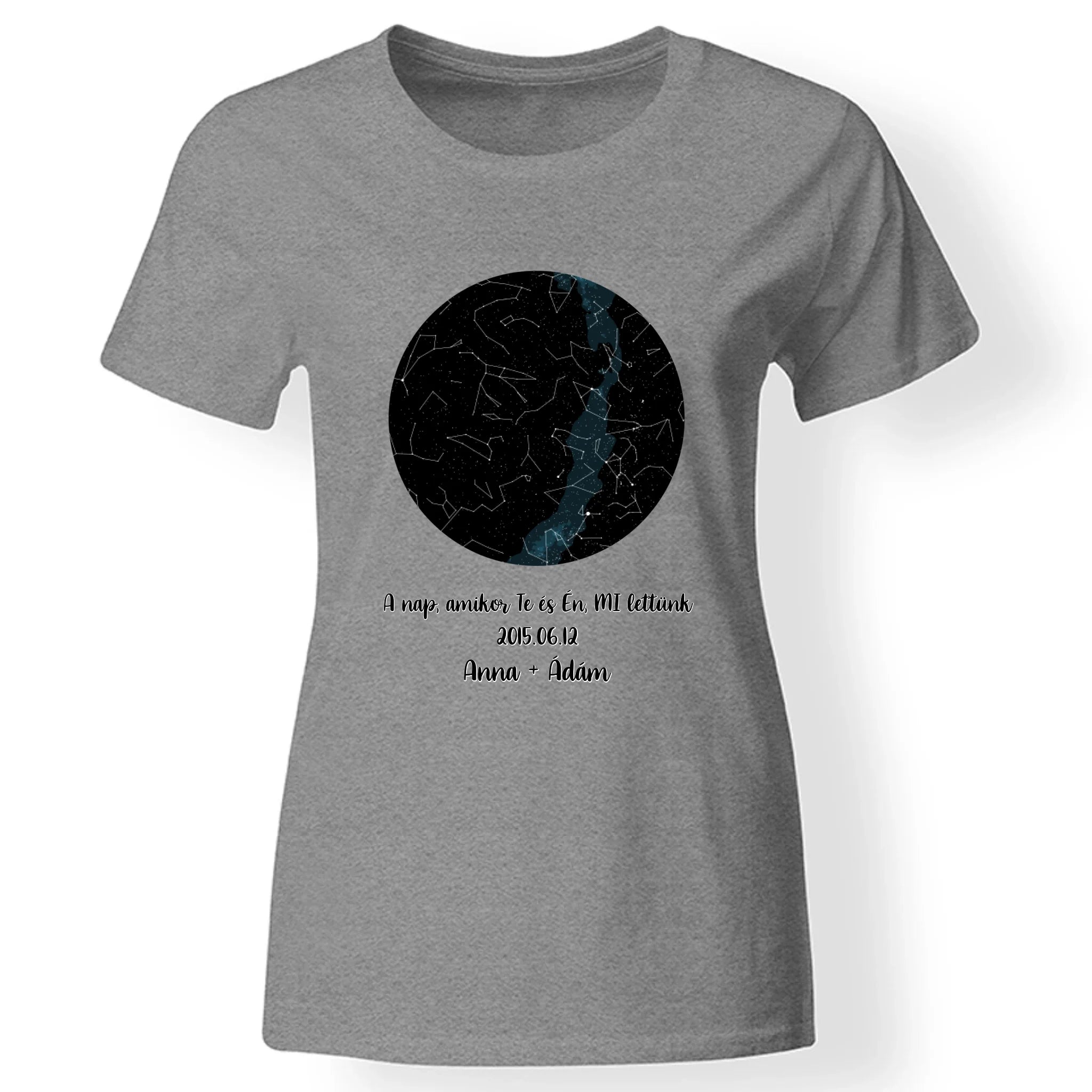 Csillagtérképes egyedi női póló szürke