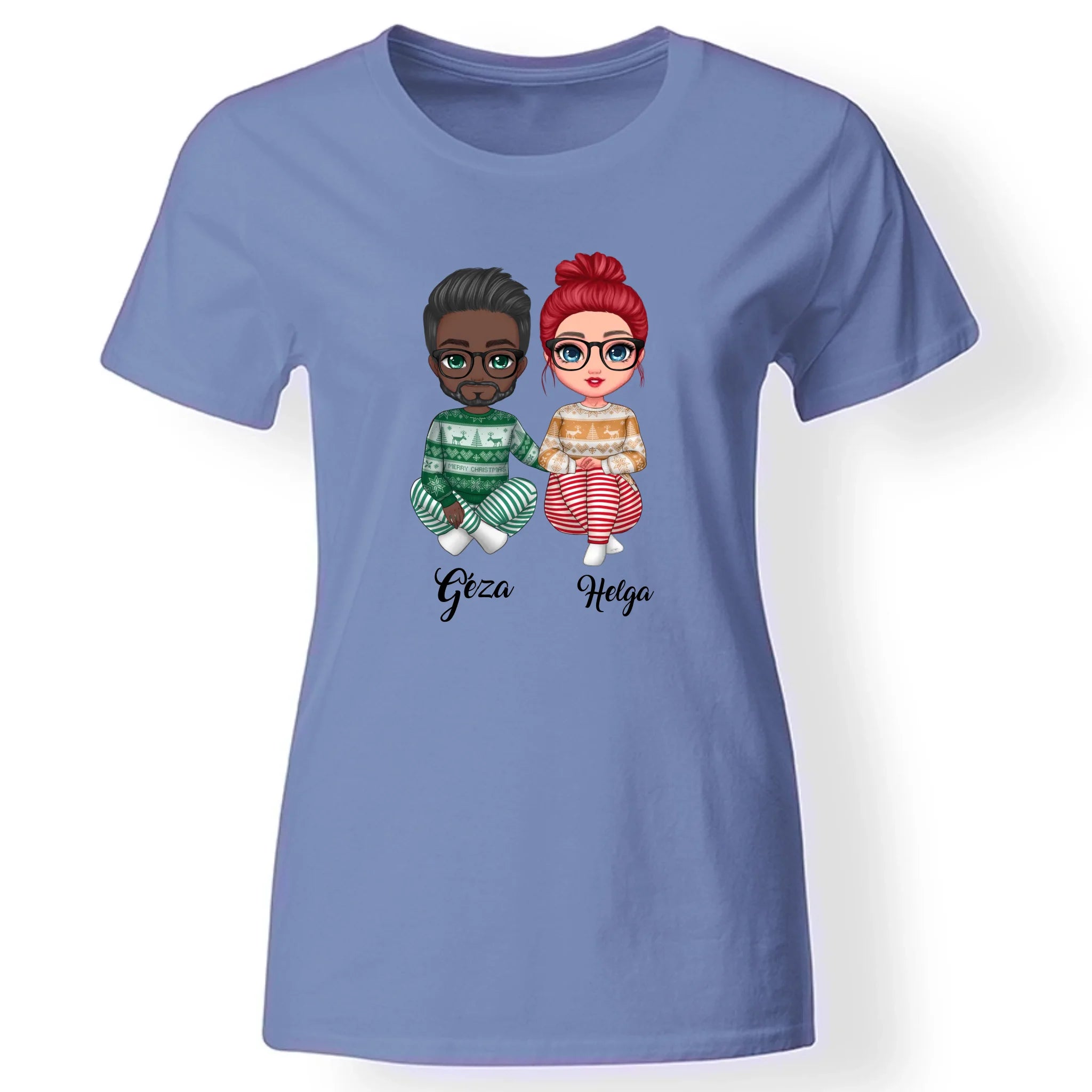 Karácsonyi páros női póló kék