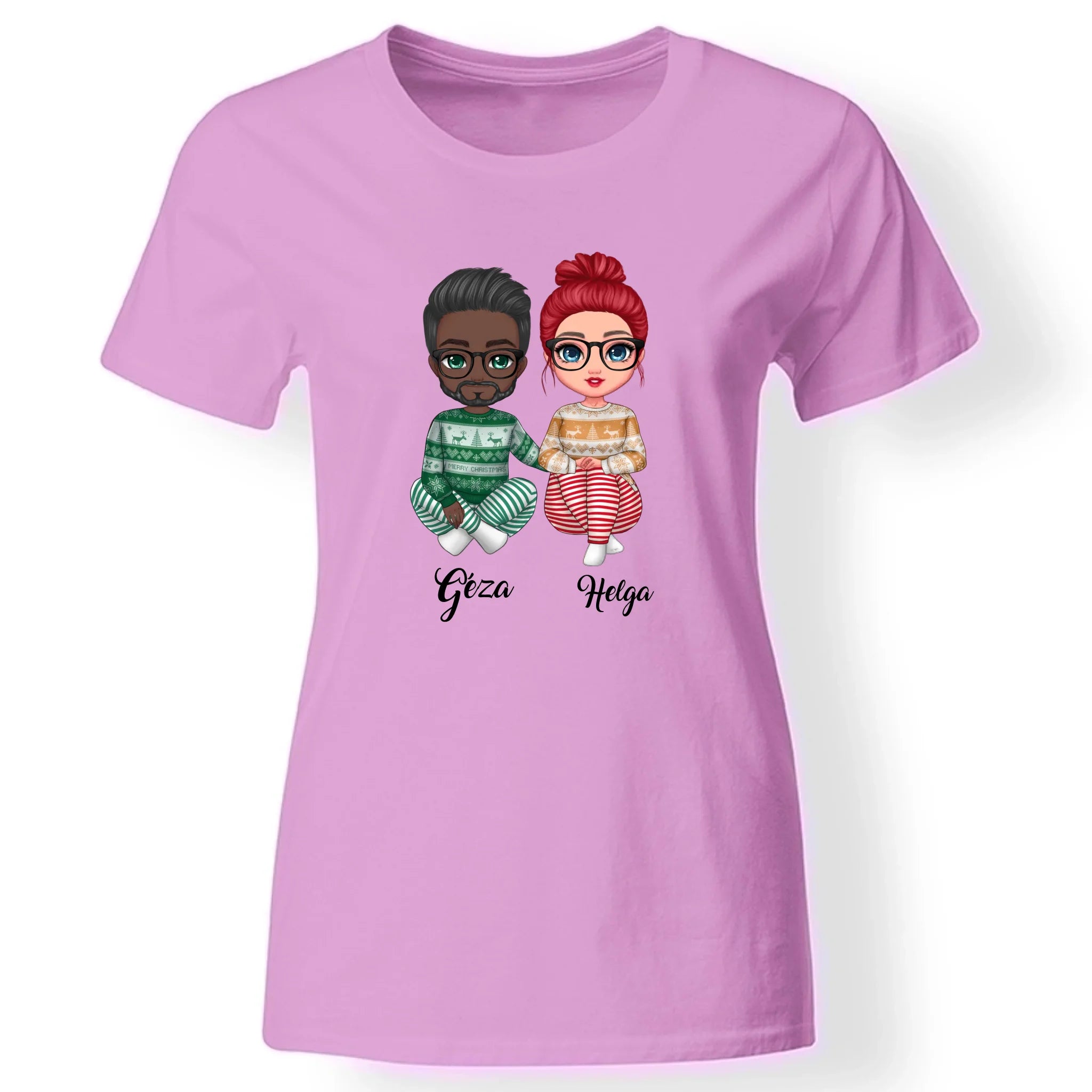Karácsonyi páros női póló rózsaszín
