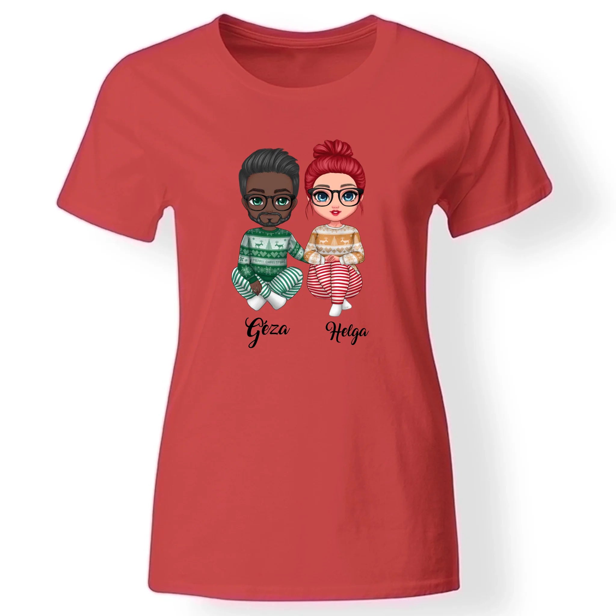 Karácsonyi páros női póló piros