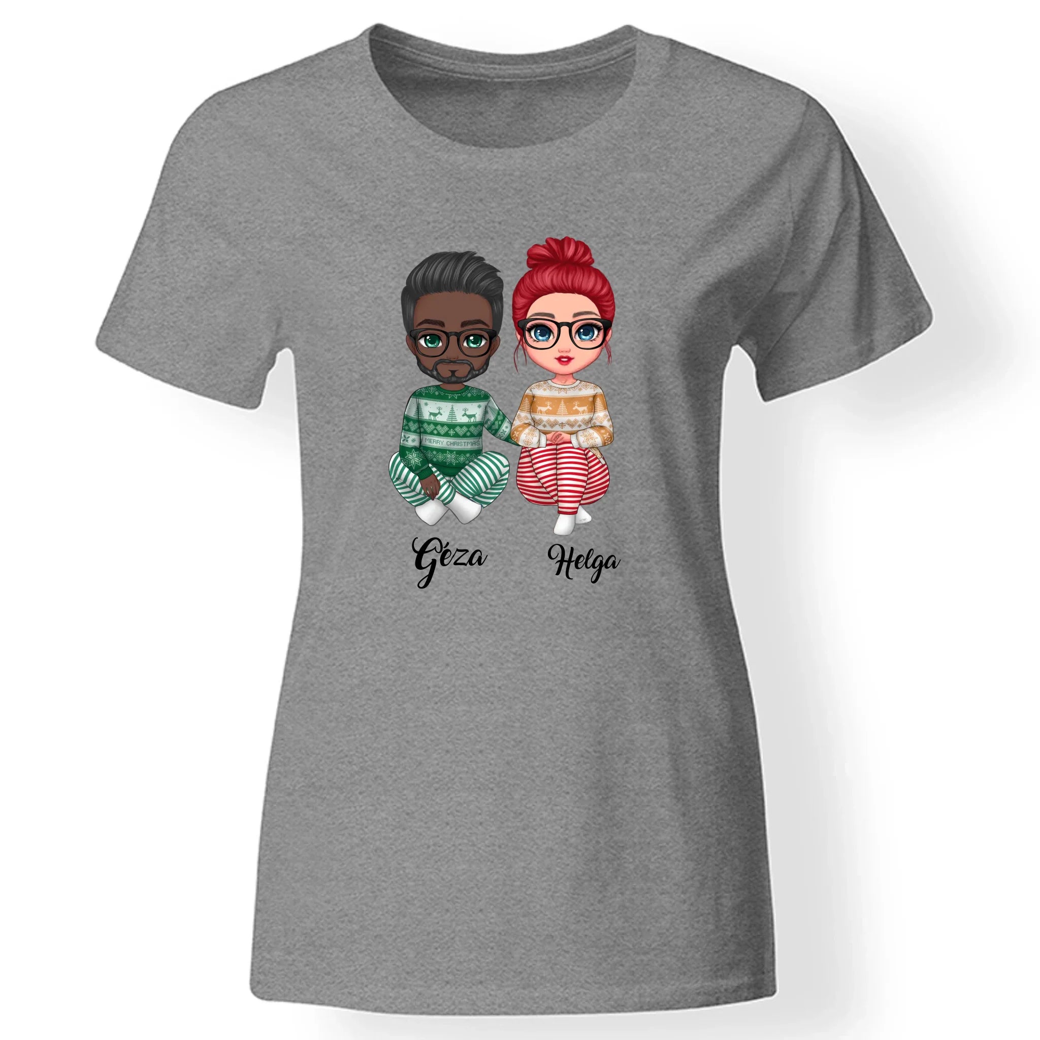 Karácsonyi páros női póló szürke