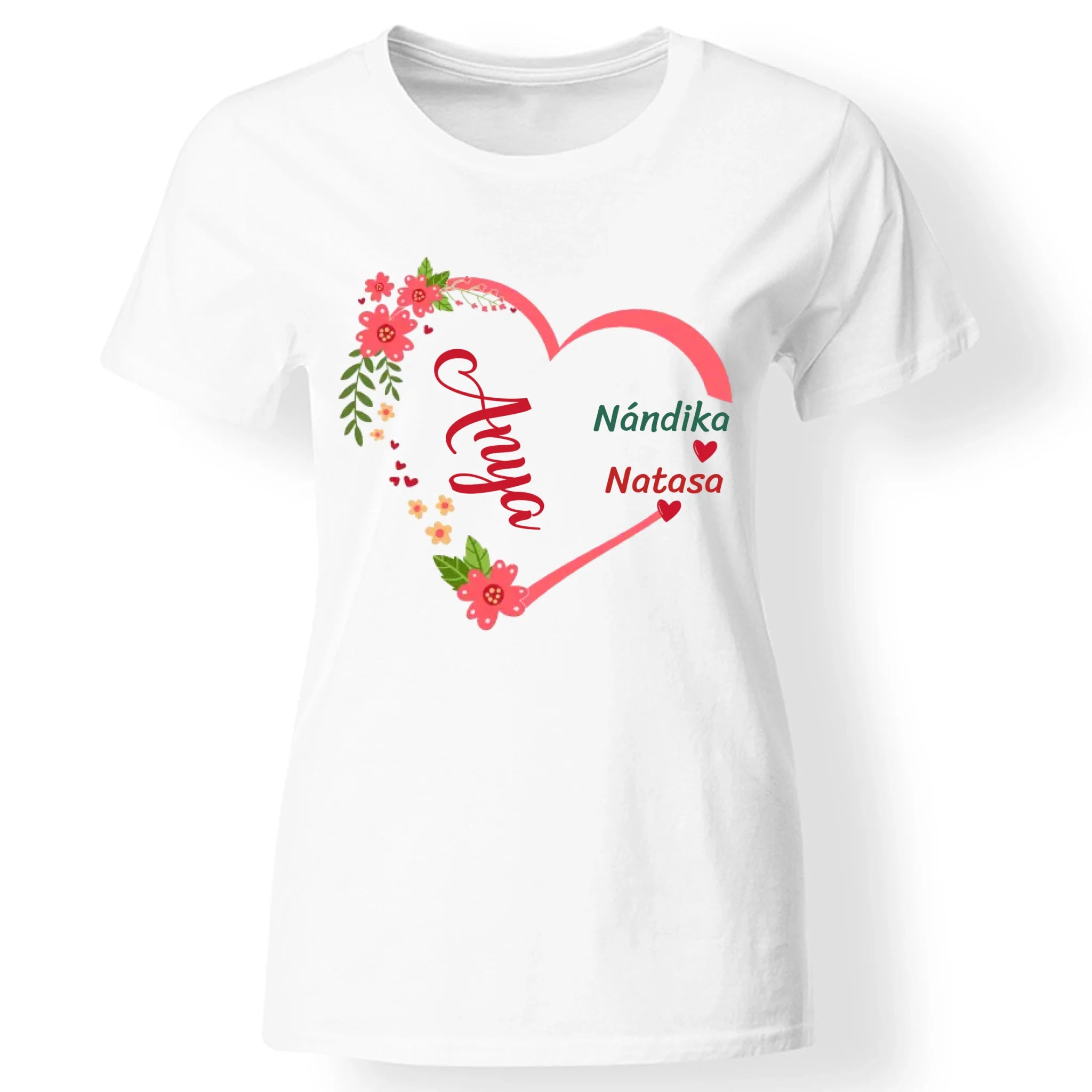 Virágos szív egyedi feliratos női póló Anyáknak
