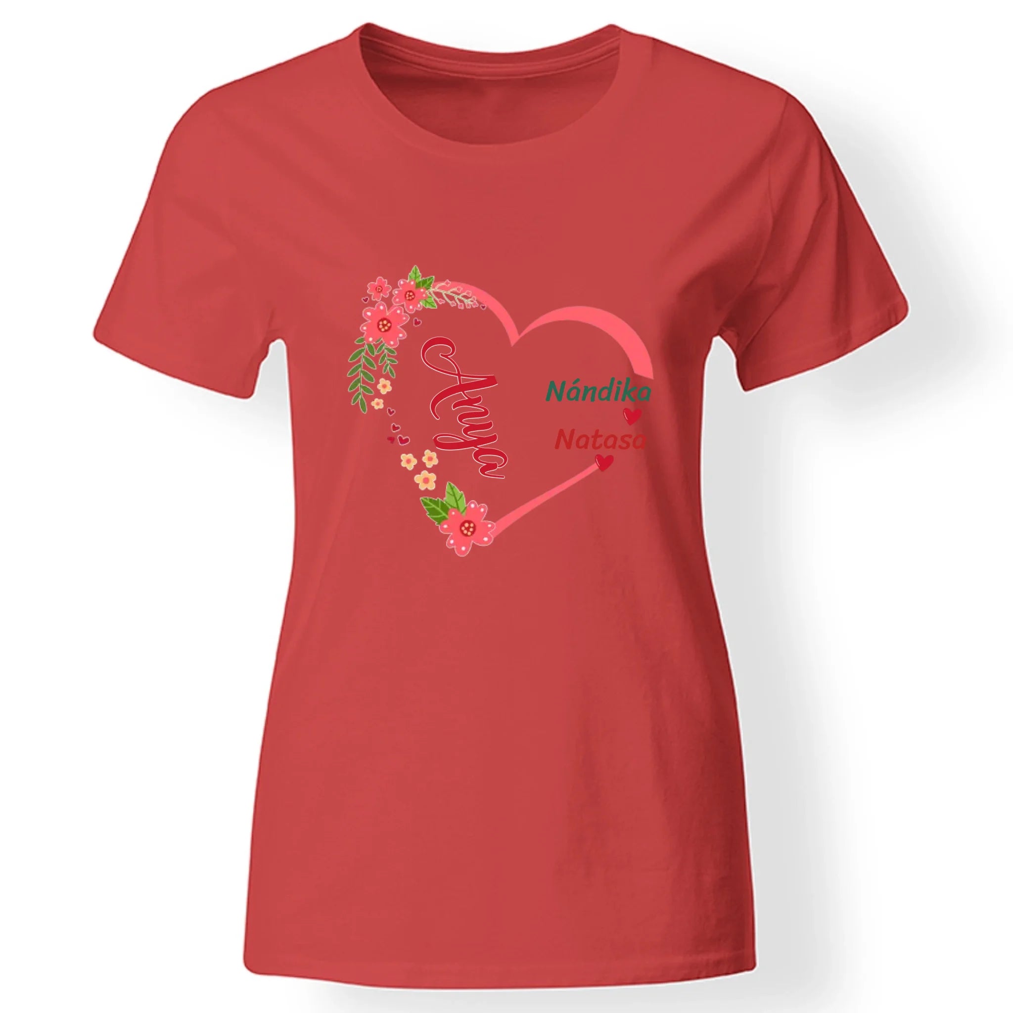Virágos szív egyedi feliratos női póló Anyáknak