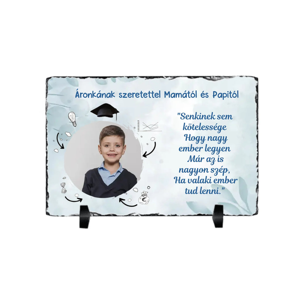 Ballagási ajándék gránitlap egyedi képpel és szerkeszthető felirattal