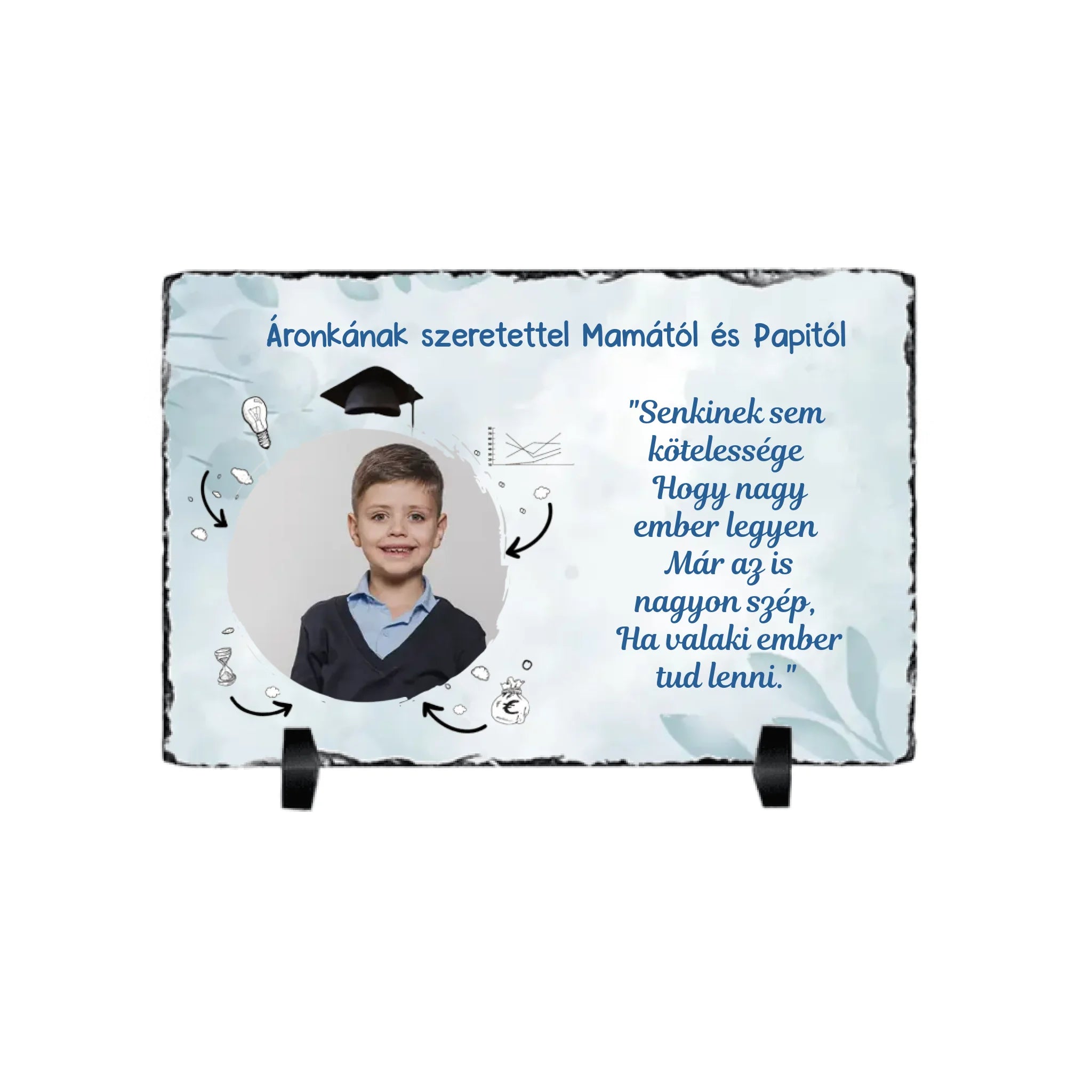 Ballagási ajándék gránitlap egyedi képpel és szerkeszthető felirattal