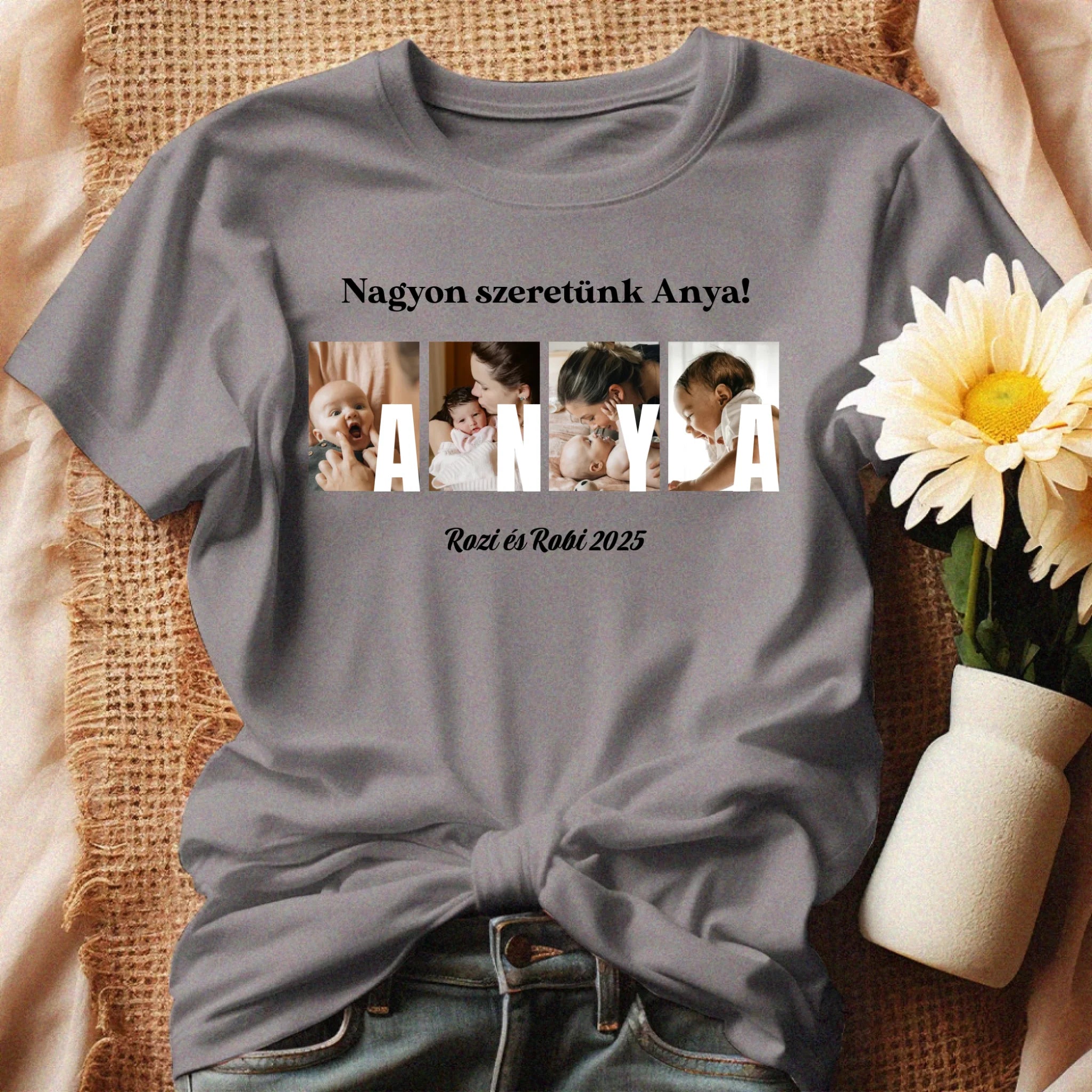 Ajándék Anyának - Egyedi képes Anya szeretünk póló nőknek