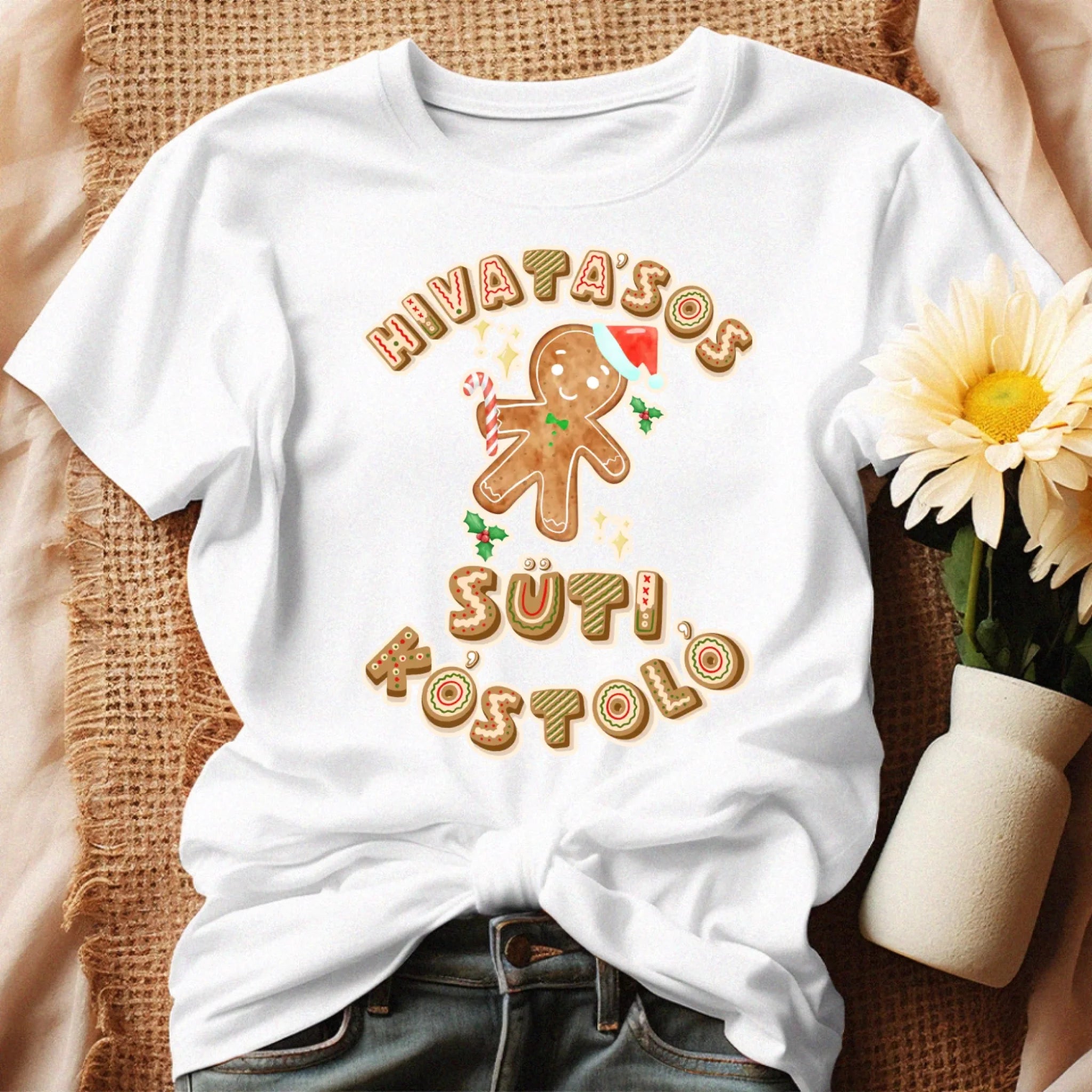 Hivatásos süti kostoló feliratú karácsonyi mintájú női póló