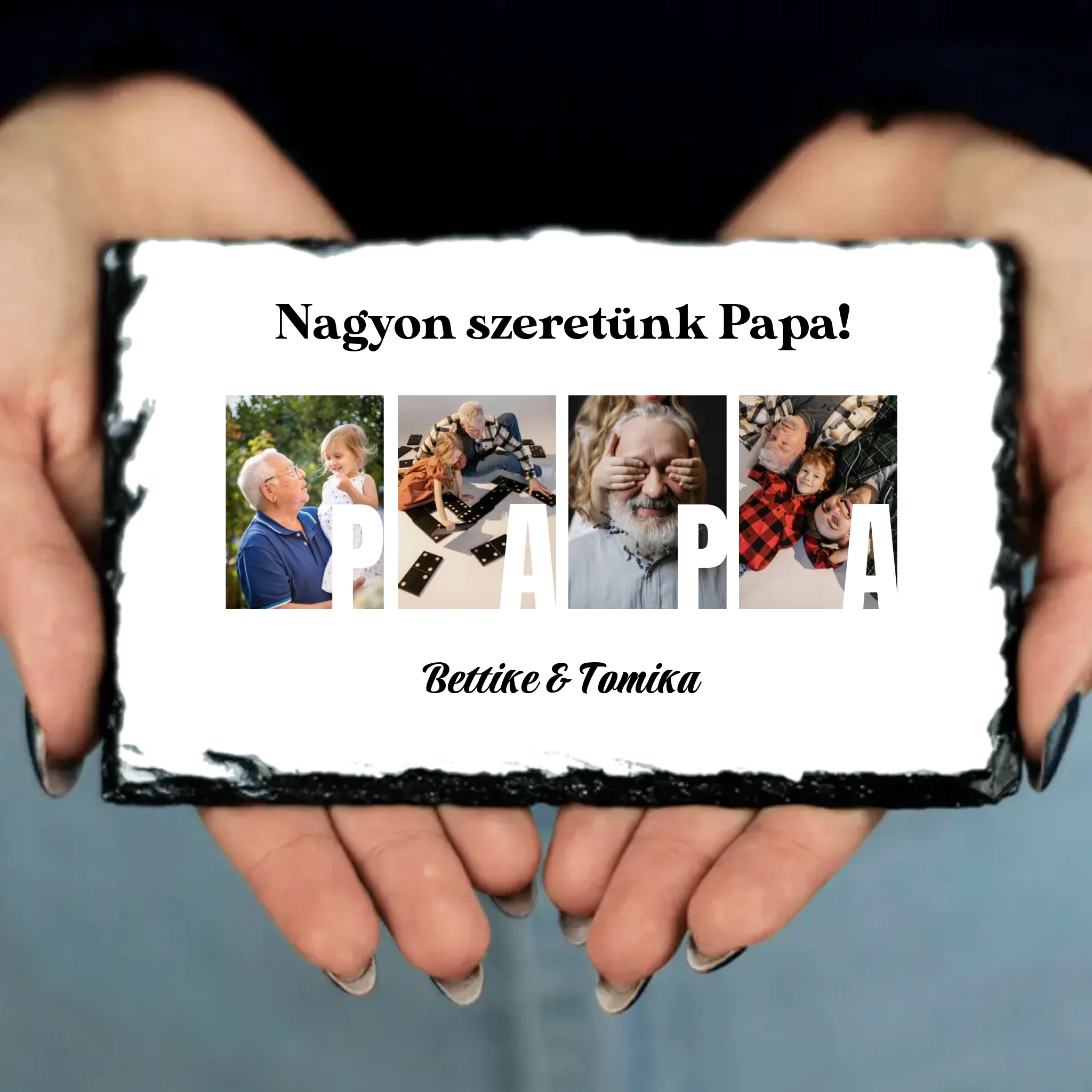 Ajándék Papának - Egyedi képes Papa szeretünk gránitlap