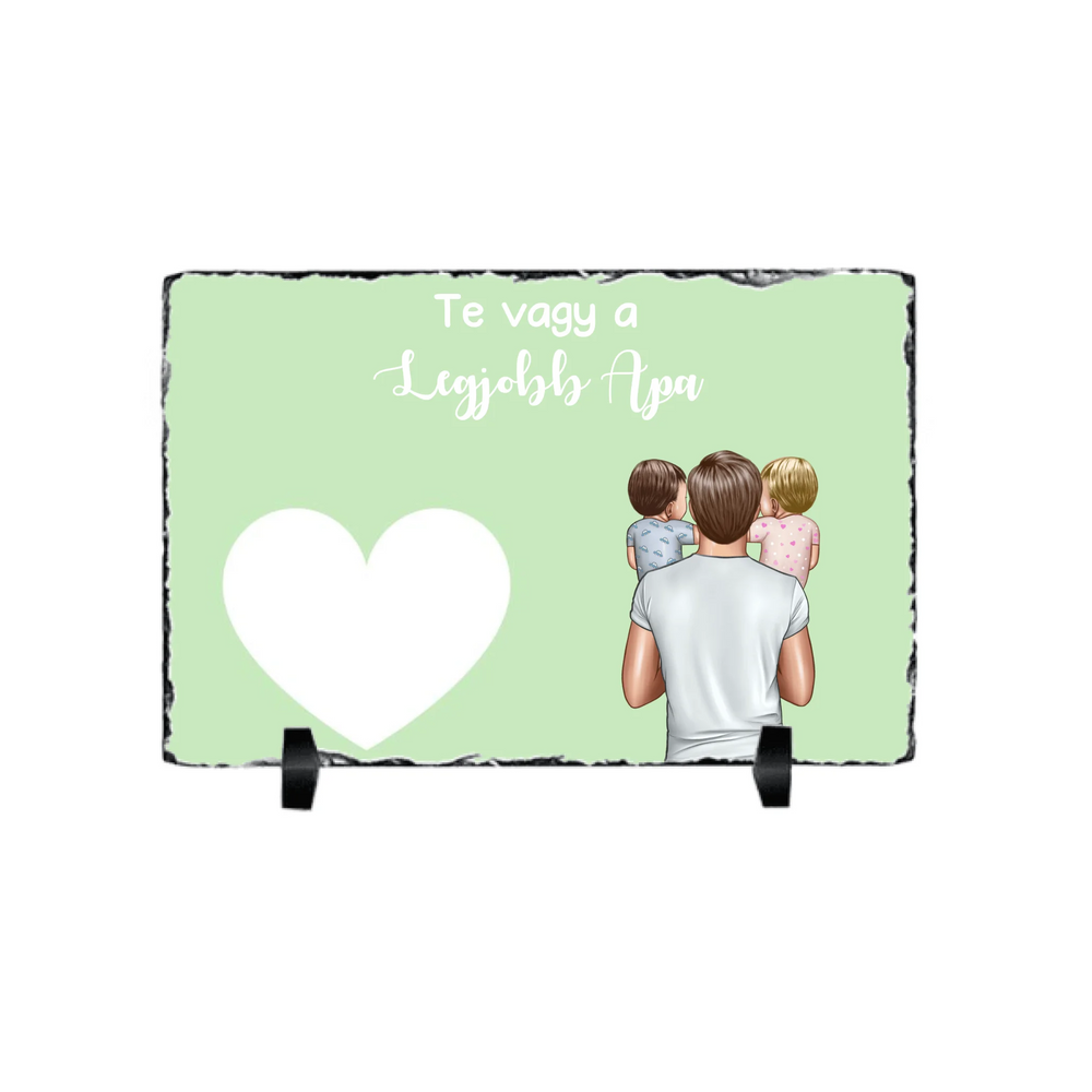 Apa két kisbabával egyedi gránitlap felirattal