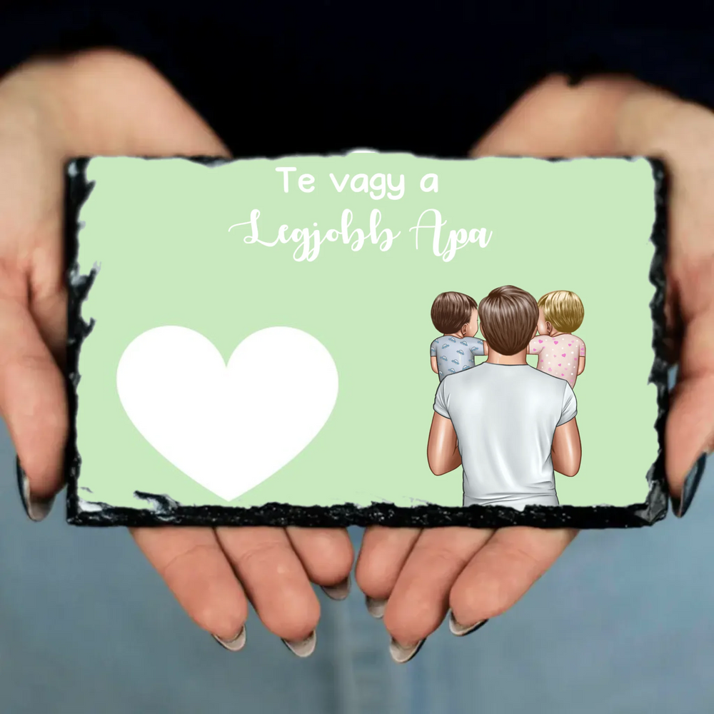 Apa két kisbabával egyedi gránitlap felirattal