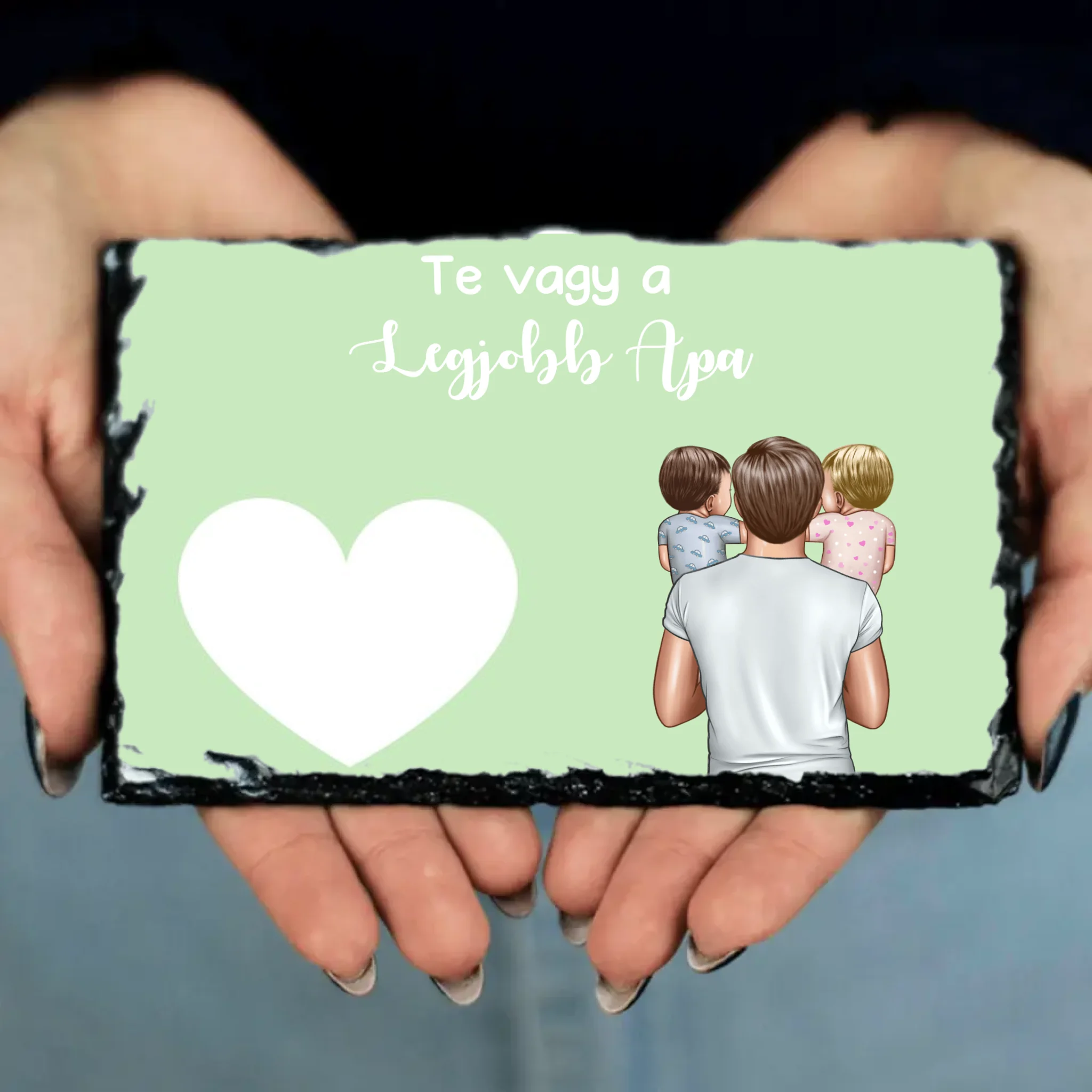 Apa két kisbabával egyedi gránitlap felirattal