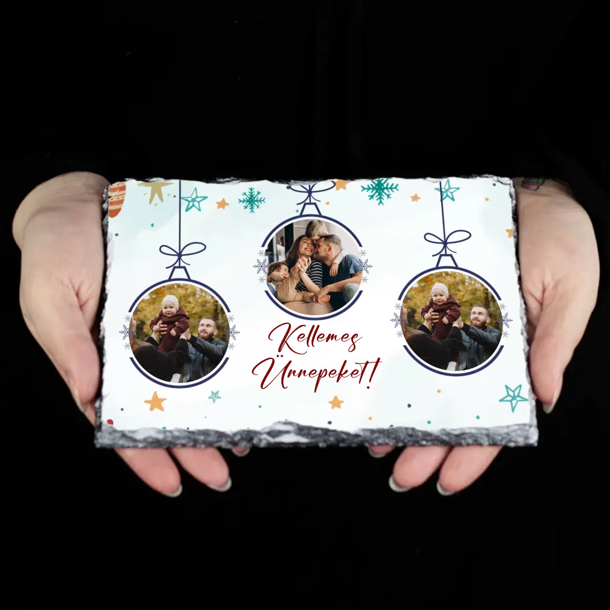 Karácsonyi gránitlap saját fotókkal és szerkeszthető felirattal