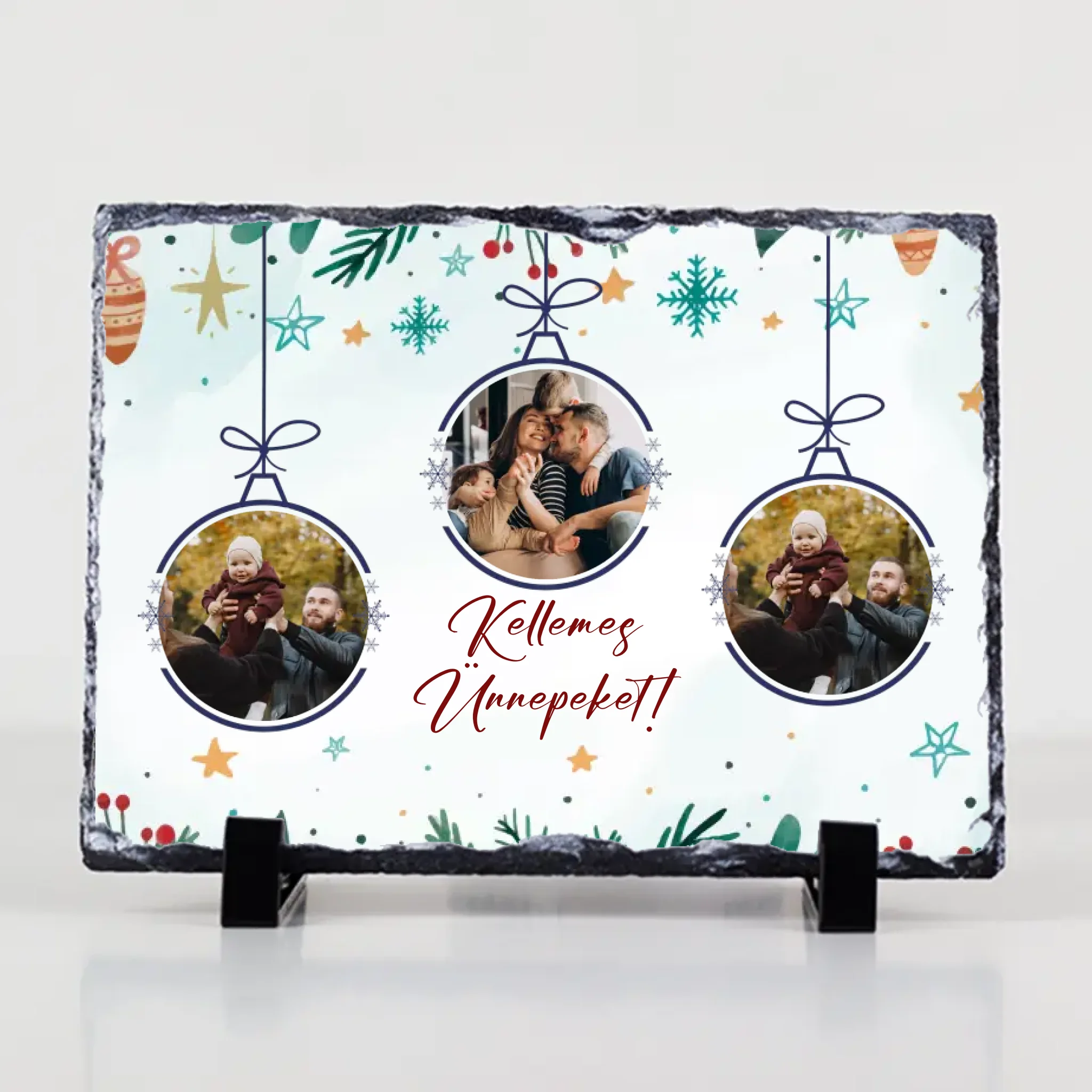 Karácsonyi gránitlap saját fotókkal és szerkeszthető felirattal