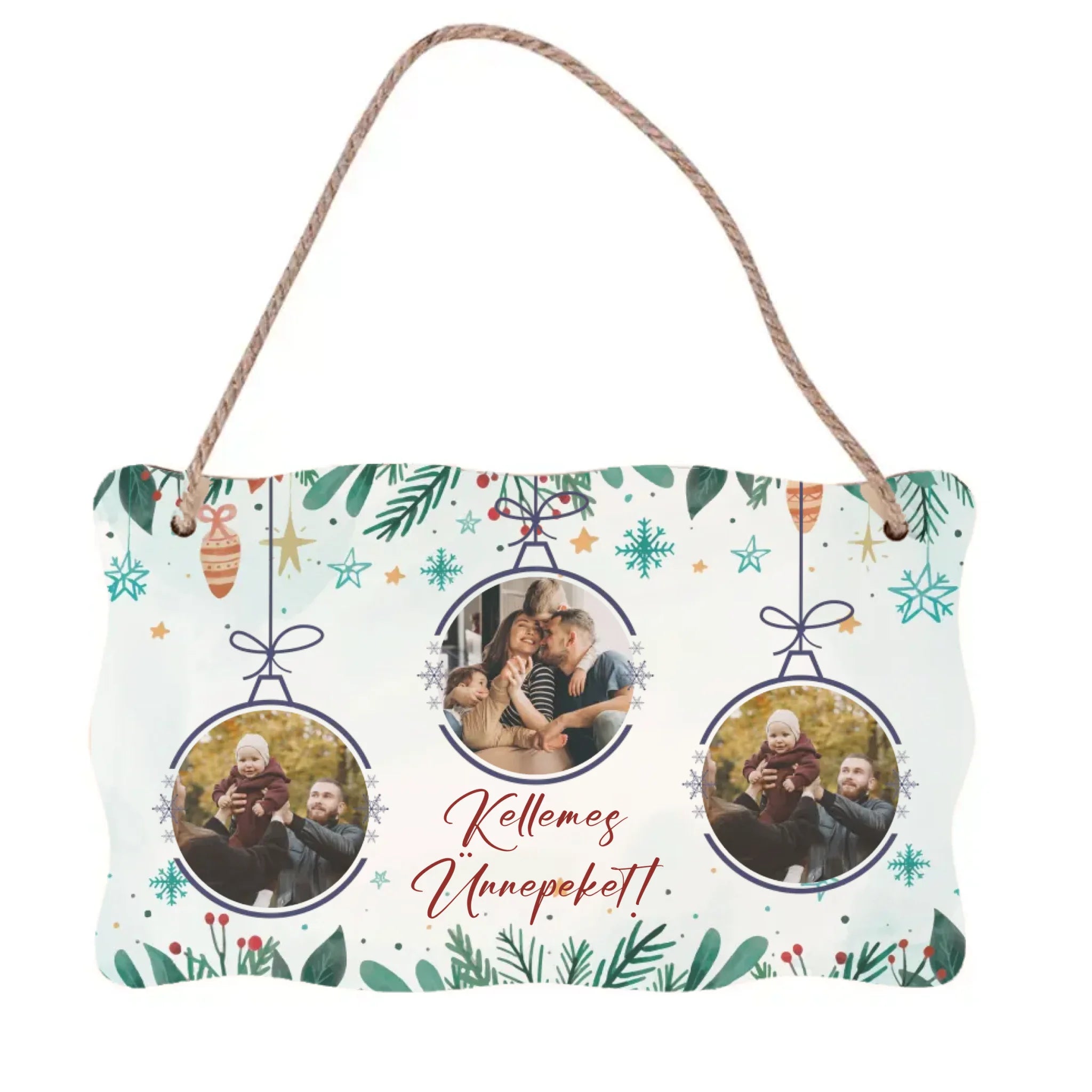 Karácsonyi dísztábla saját fotókkal és szerkeszthető felirattal