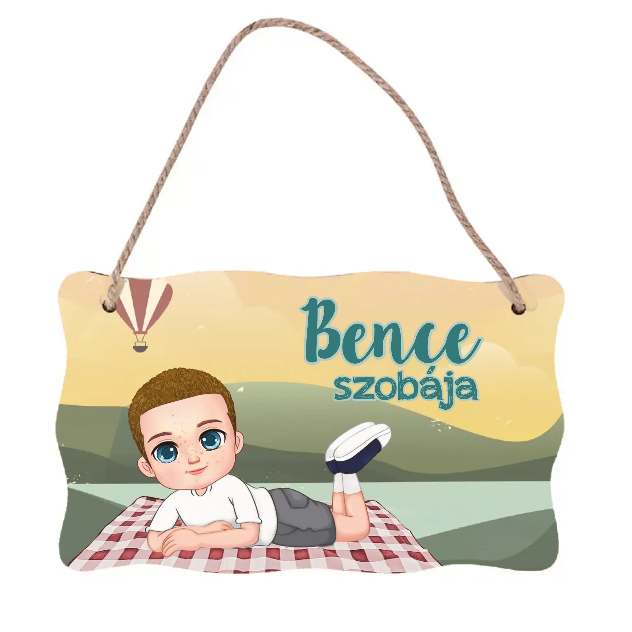 Szerkeszthető karakteres egyedi ajándék falidísz gyerekeknek kisfiús mintával