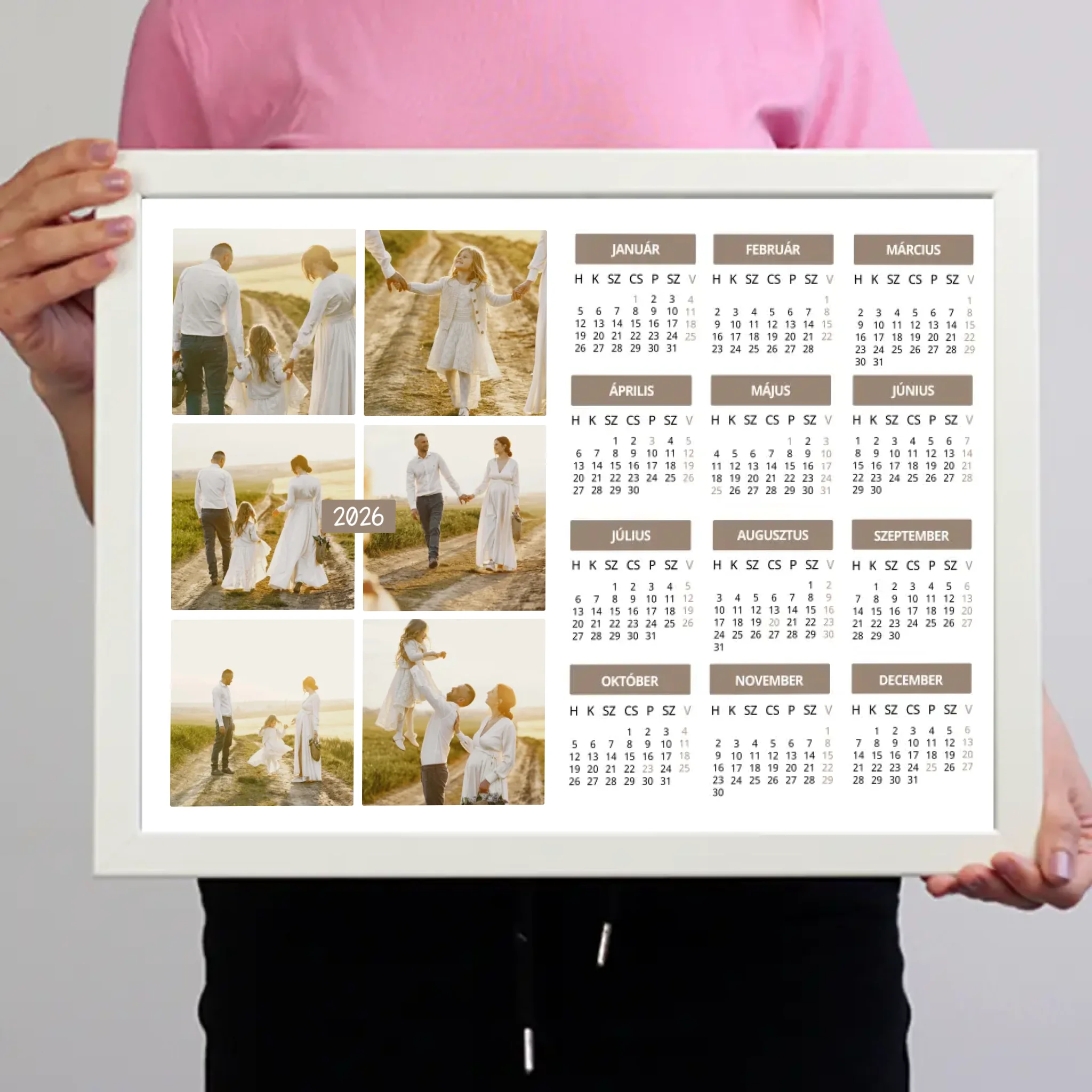 2026 falikép fekvő naptár egyedi 6 képpel