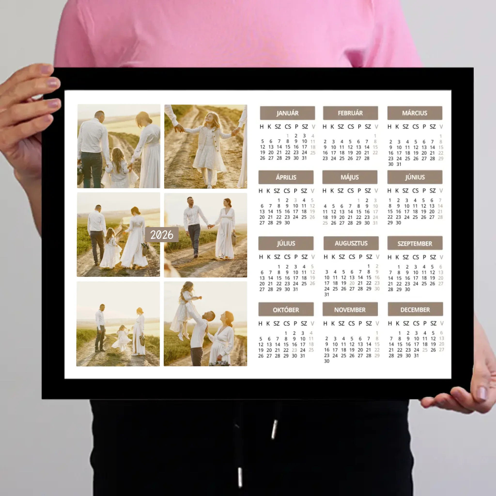 2026 falikép fekvő naptár egyedi 6 képpel