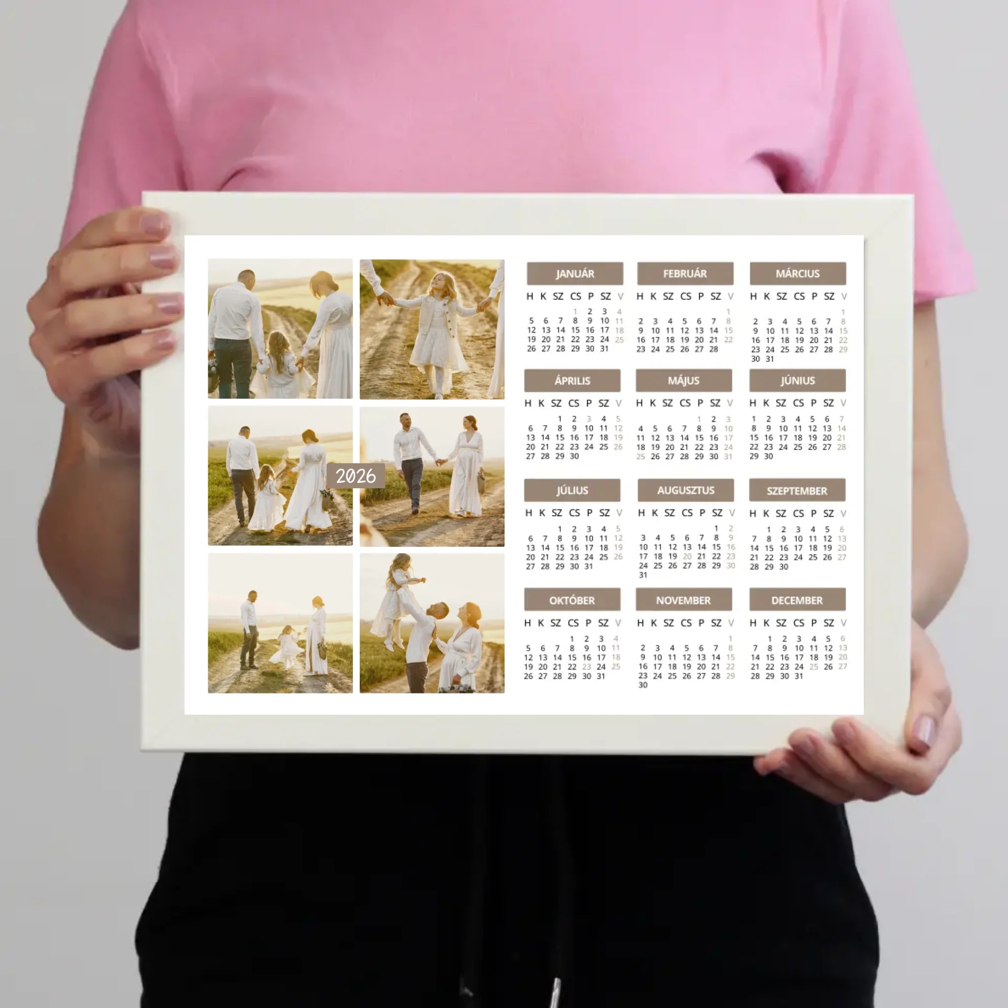 2026 falikép fekvő naptár egyedi 6 képpel