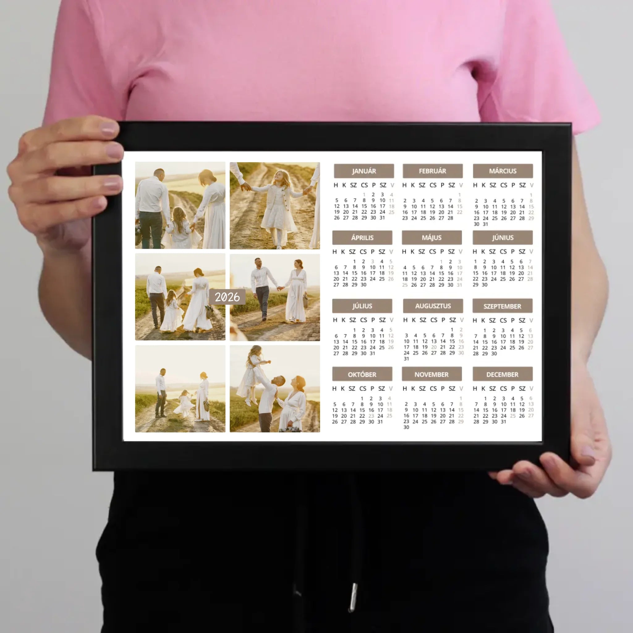 2026 falikép fekvő naptár egyedi 6 képpel