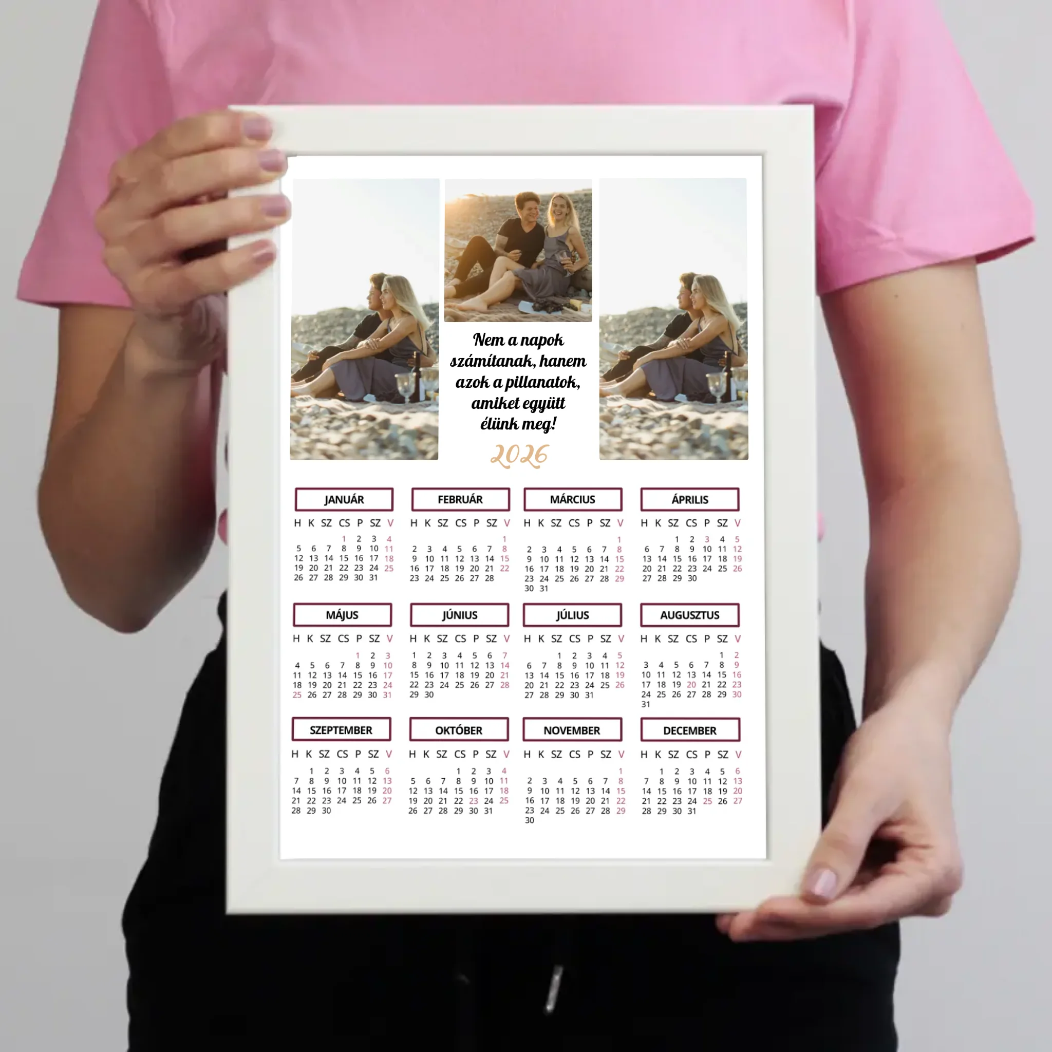 2026 falikép álló naptár 3 képpel és egyedi felirattal