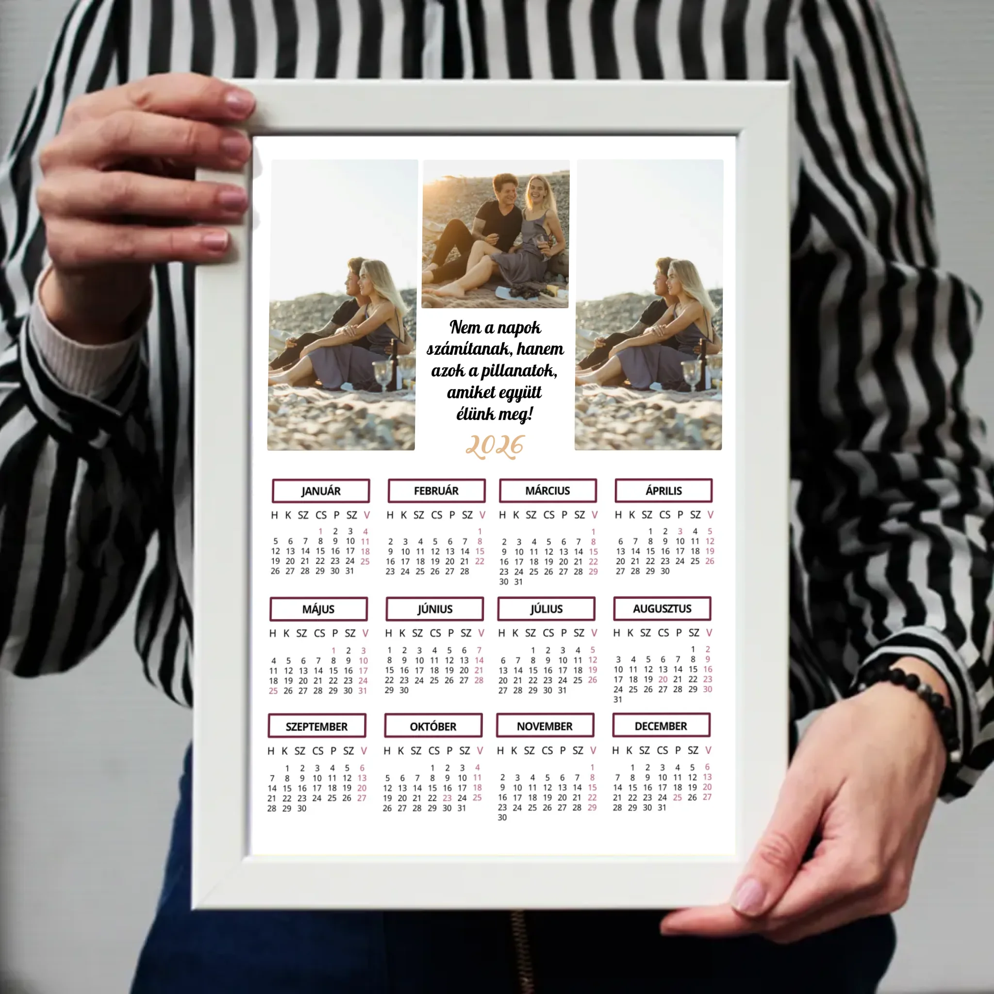 2026 falikép álló naptár 3 képpel és egyedi felirattal