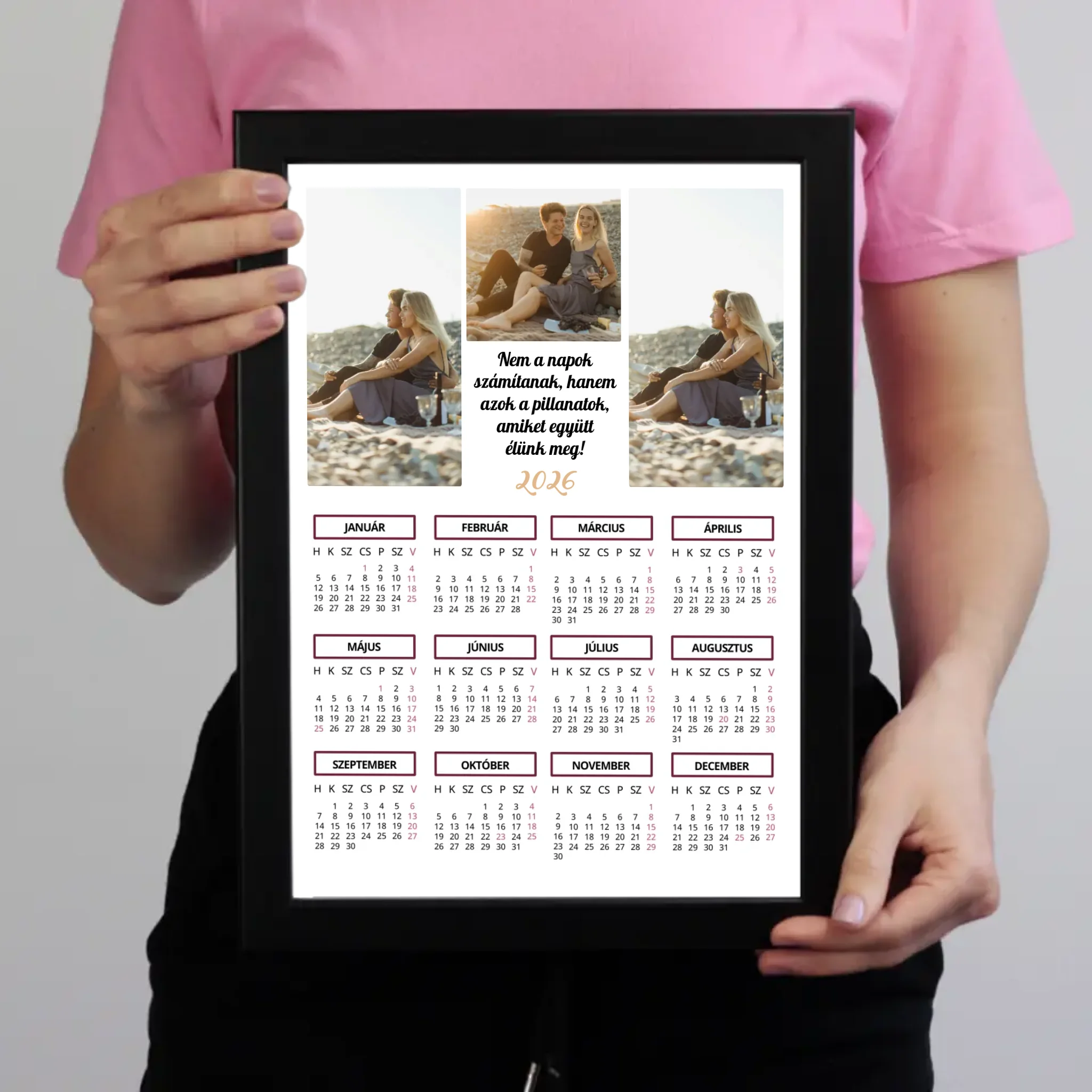 2026 falikép álló naptár 3 képpel és egyedi felirattal
