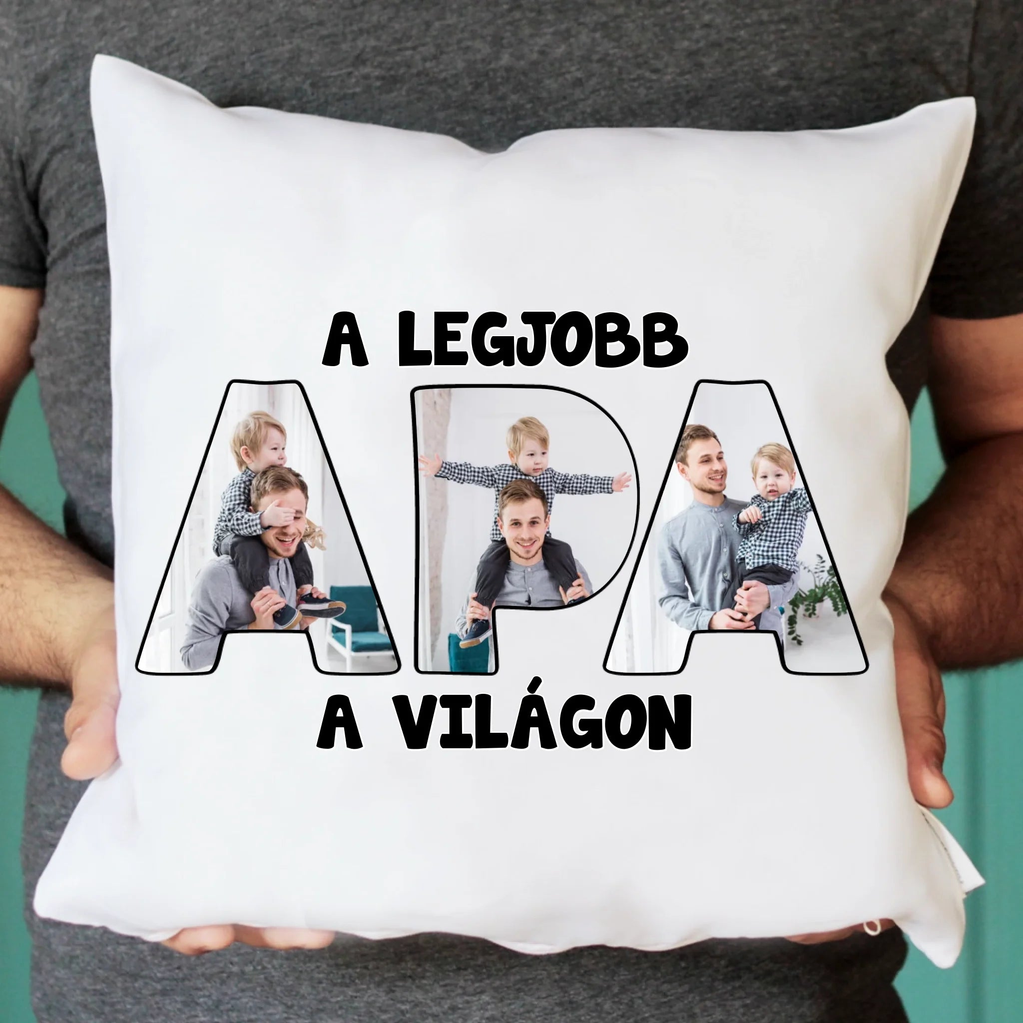 Apa feliratos párna egyedi fényképpel