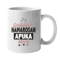 Egyedi bababejelentő bögre gratulálok felirattal