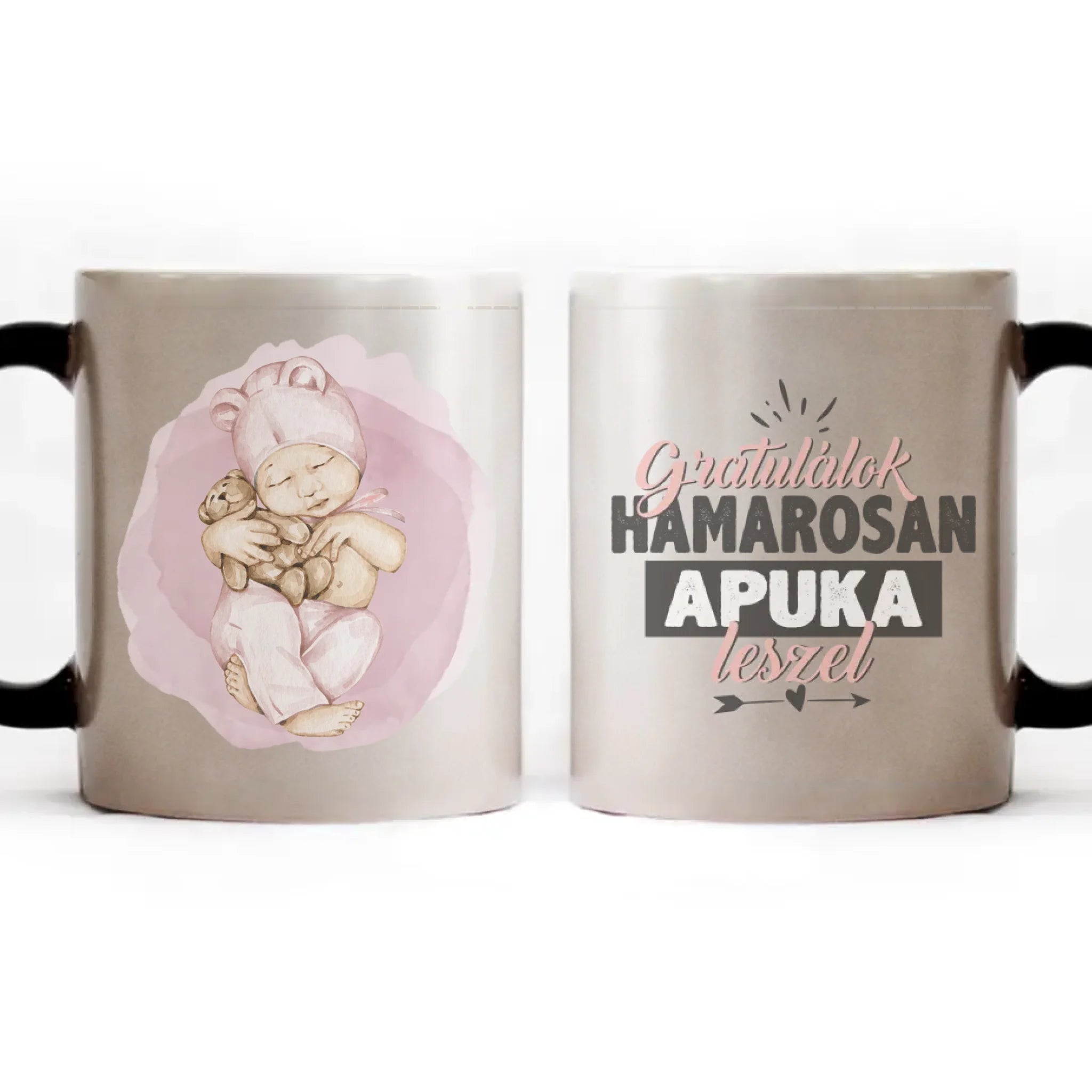 Egyedi bababejelentő bögre gratulálok felirattal