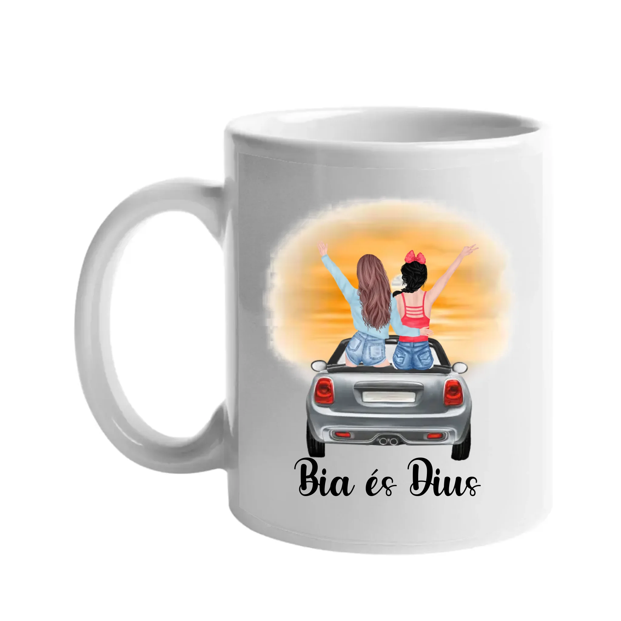 Barátnők autóban bögre