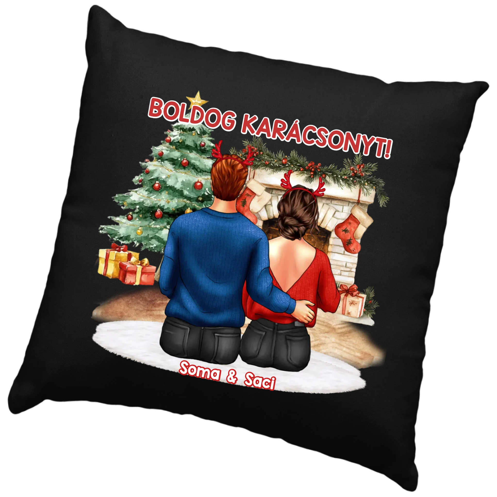 Karácsonyi ajándék párna pároknak fekete huzattal