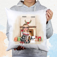 Karácsonyi cukifejű nő gazdi kutyával