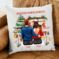 Karácsonyi ajándék párna macskás pároknak fehér alapon