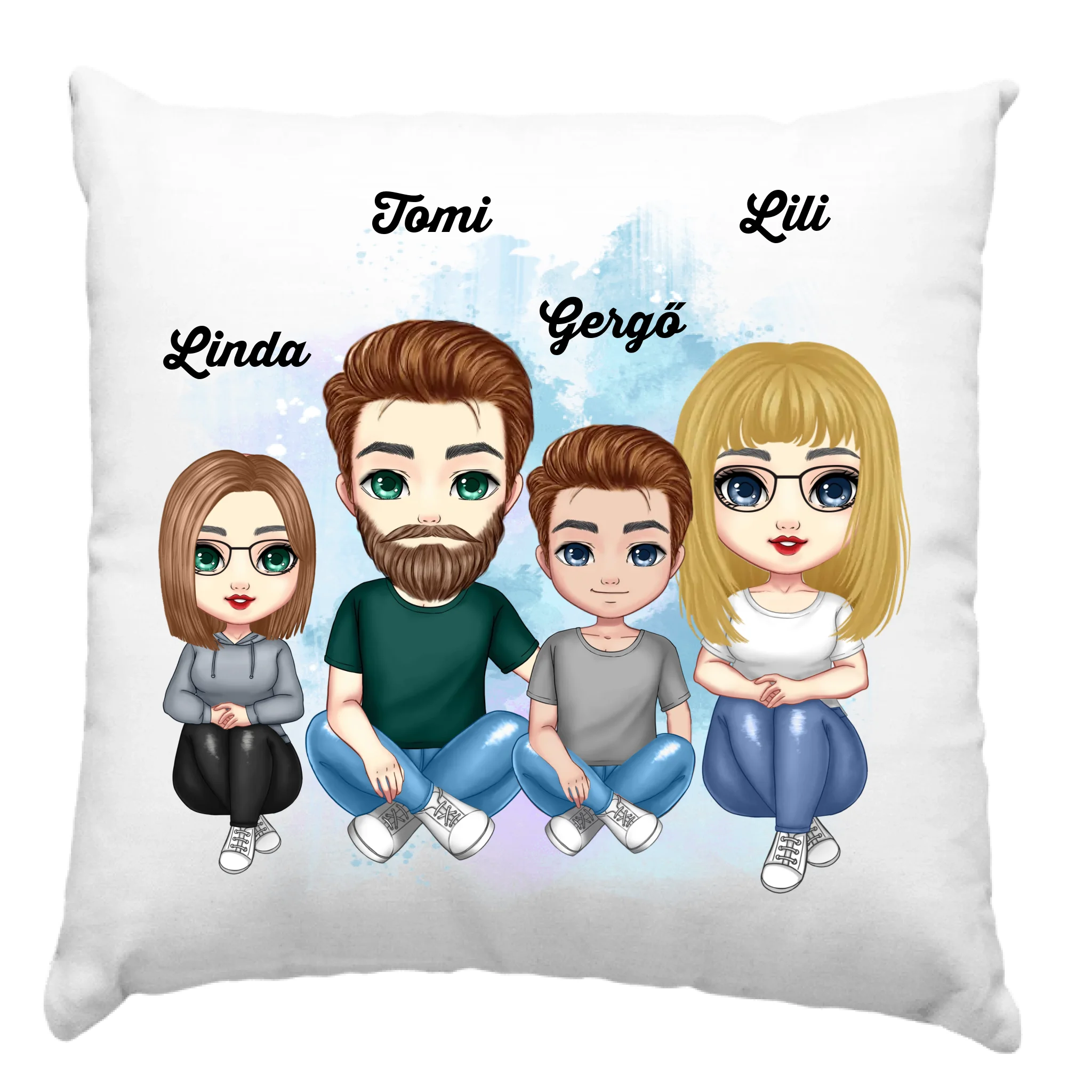 Cuki karakteres többgyerekes család párna