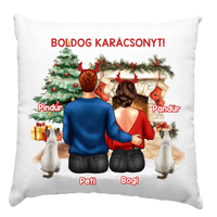 Karácsonyi ajándék párna macskás pároknak fehér alapon