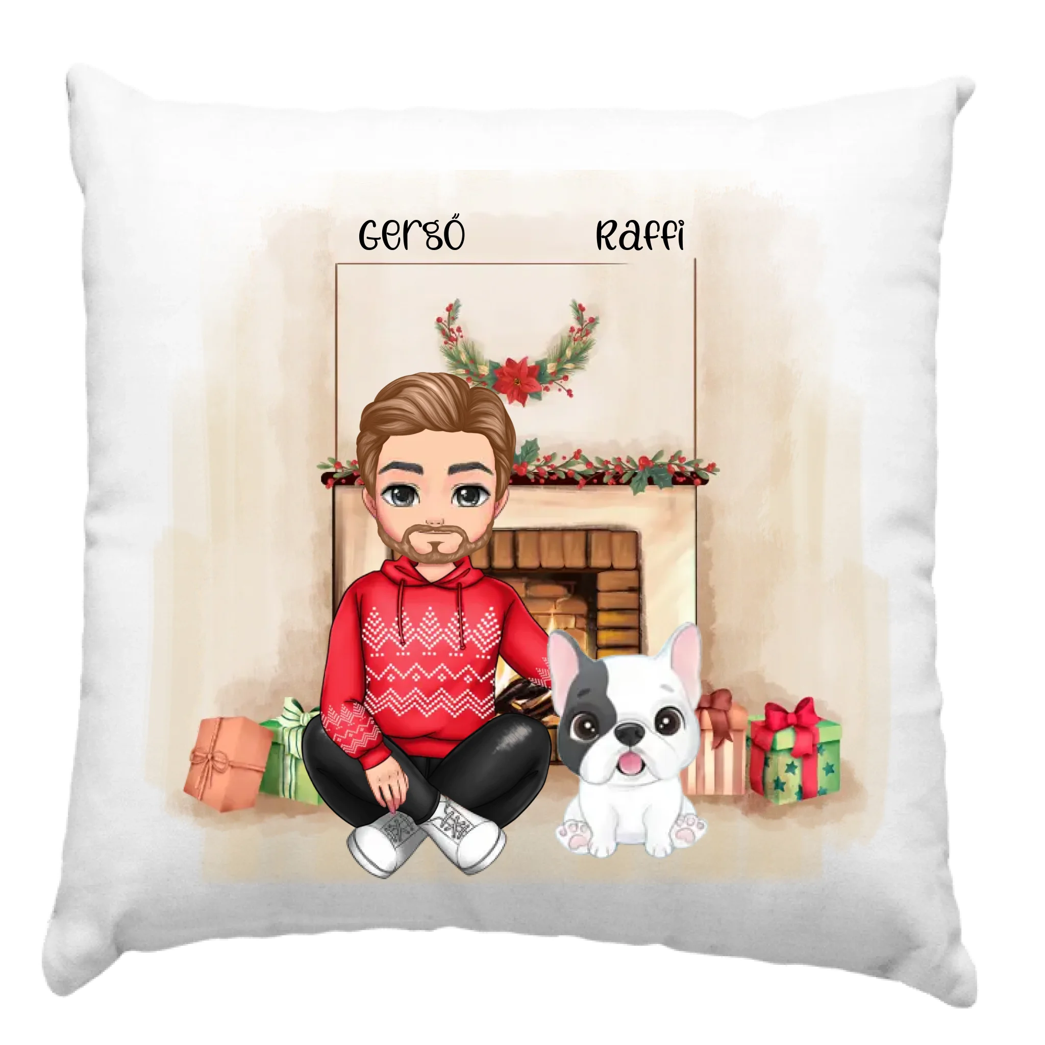 Karácsonyi cukifejű férfi gazdi kutyával