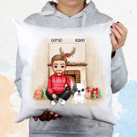 Karácsonyi cukifejű férfi gazdi kutyával