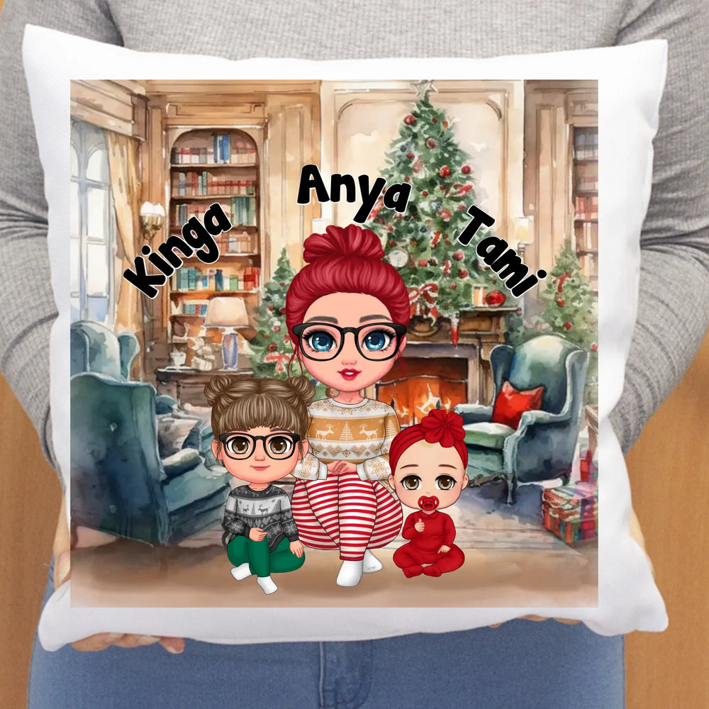 Anya gyerekkel-cuki karakteres karácsonyi párna