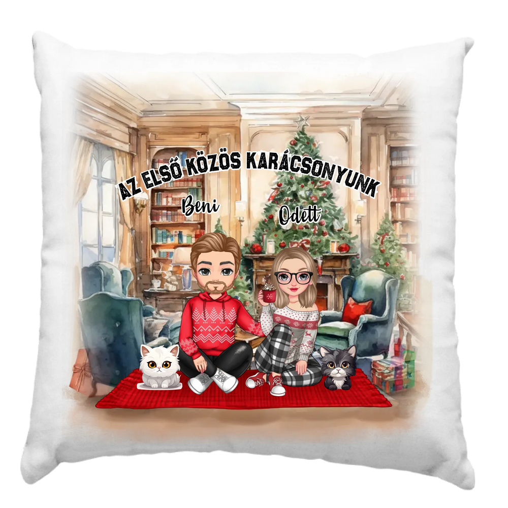 Karácsonyi cuki páros párna macskákkal