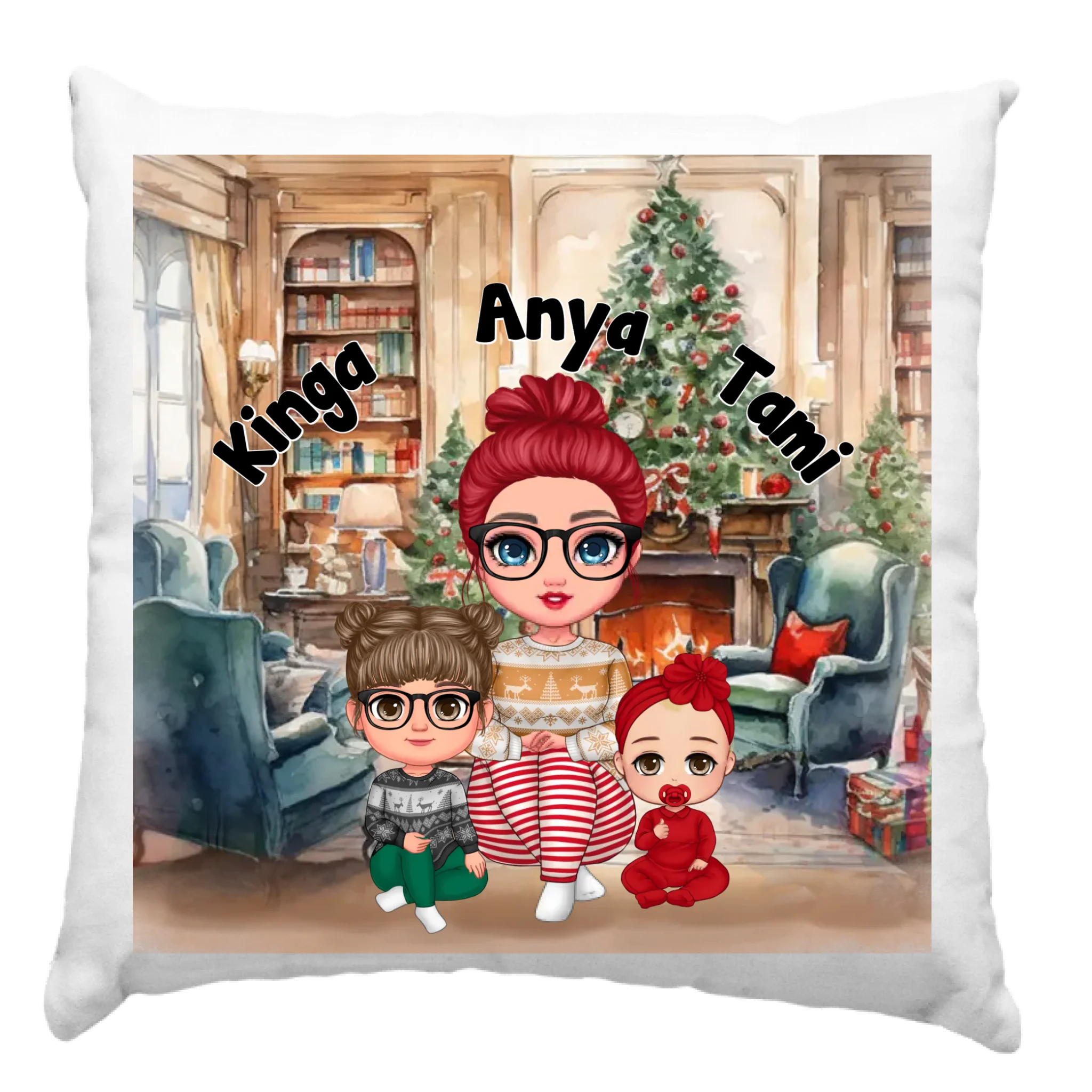 Anya gyerekkel-cuki karakteres karácsonyi párna