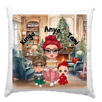 Anya gyerekkel-cuki karakteres karácsonyi párna