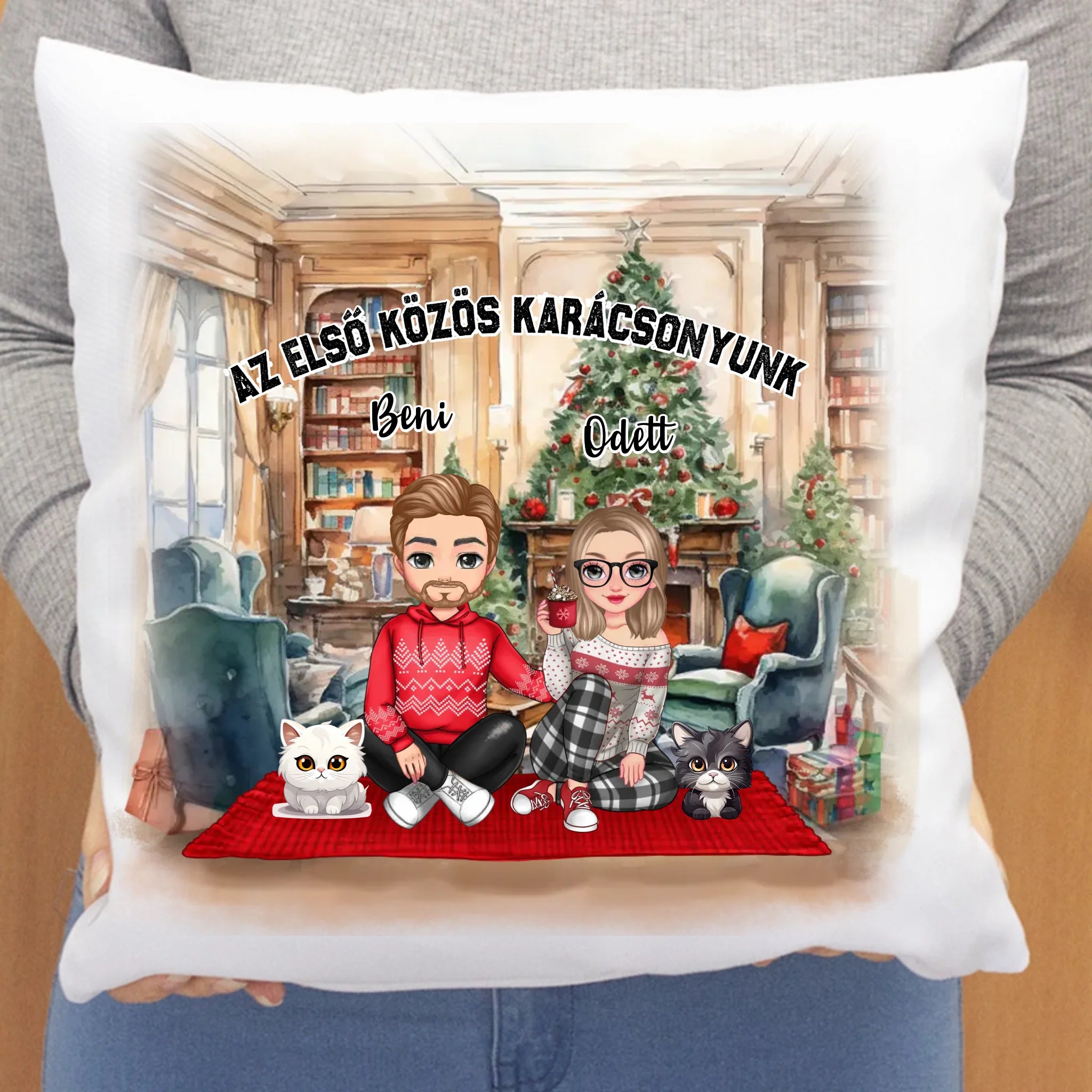 Karácsonyi cuki páros párna macskákkal