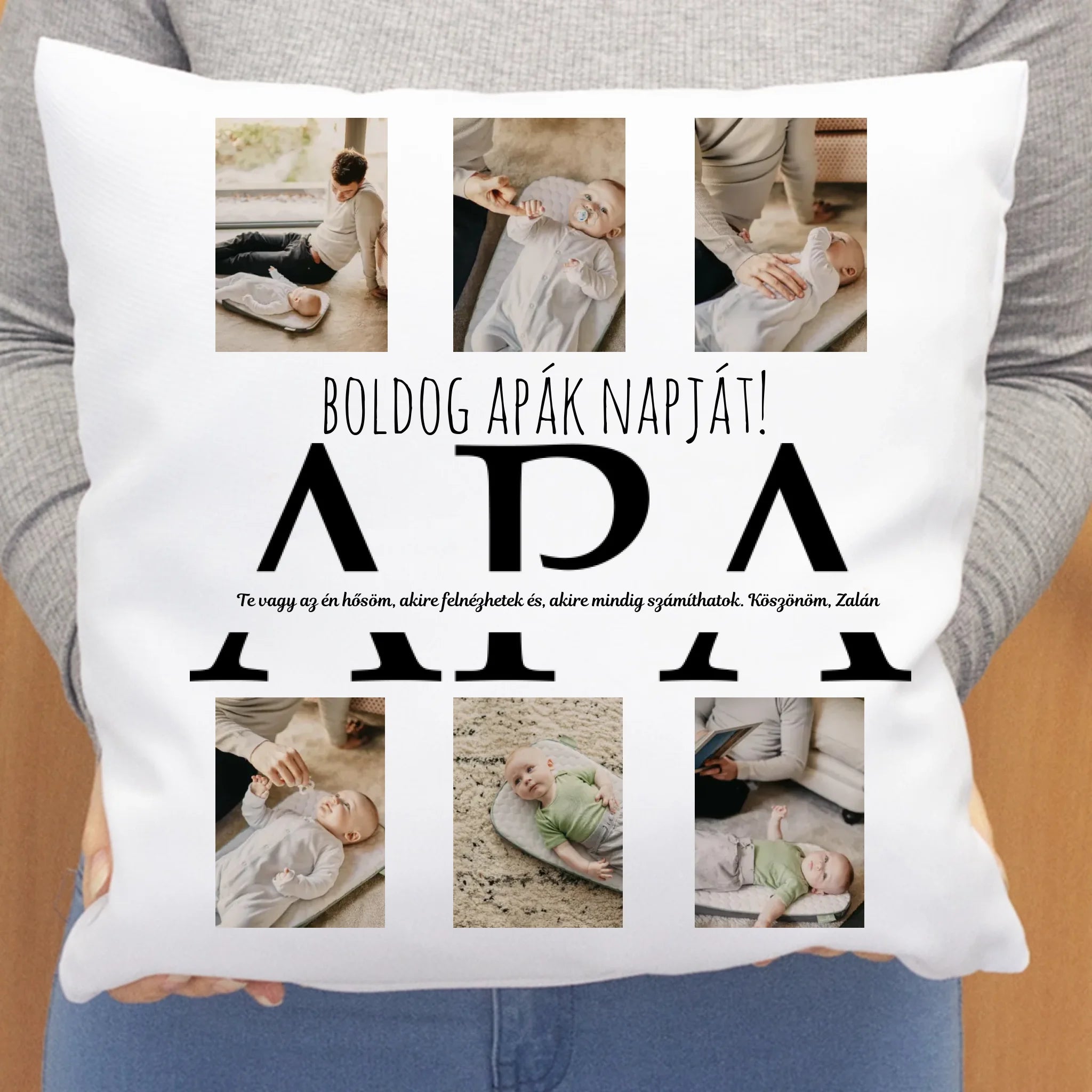 Apák napi ajándék párna 6 képpel és APA felirattal