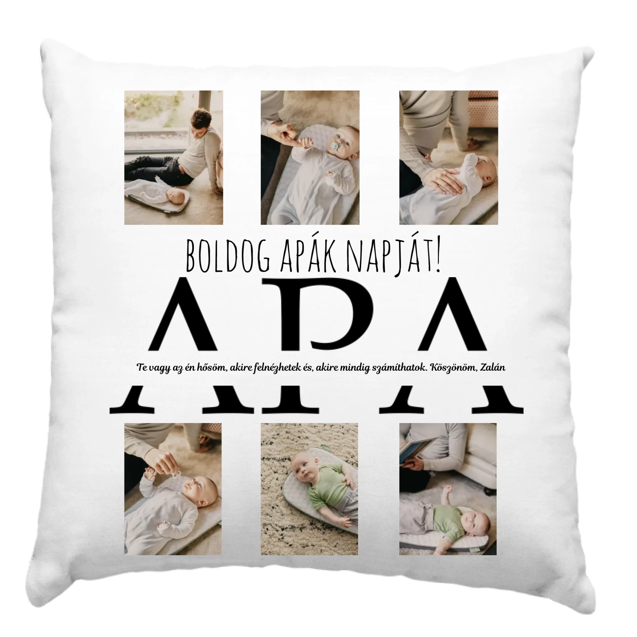 Apák napi ajándék párna 6 képpel és APA felirattal